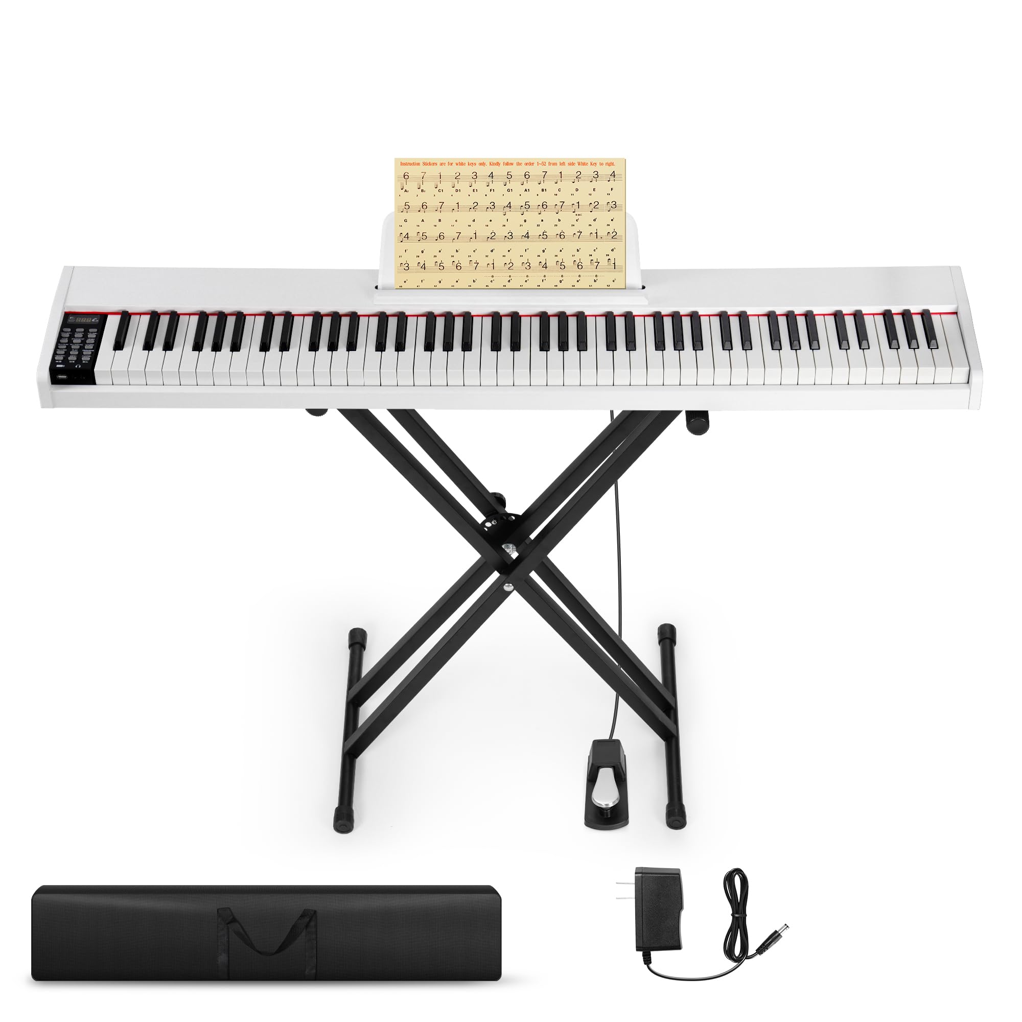 Rengue 88-Key Digital Piano for Beginners - Full Size Semi-Weighted Electronic Keyboard with Stand, Sustain Pedal & Carrying Bag | MIDI/USB/MP3 Connectivity | Portable Keyboard Piano for Adults & Kids | Perfect for Home Practice, Music Lessons & Live Performances (White)