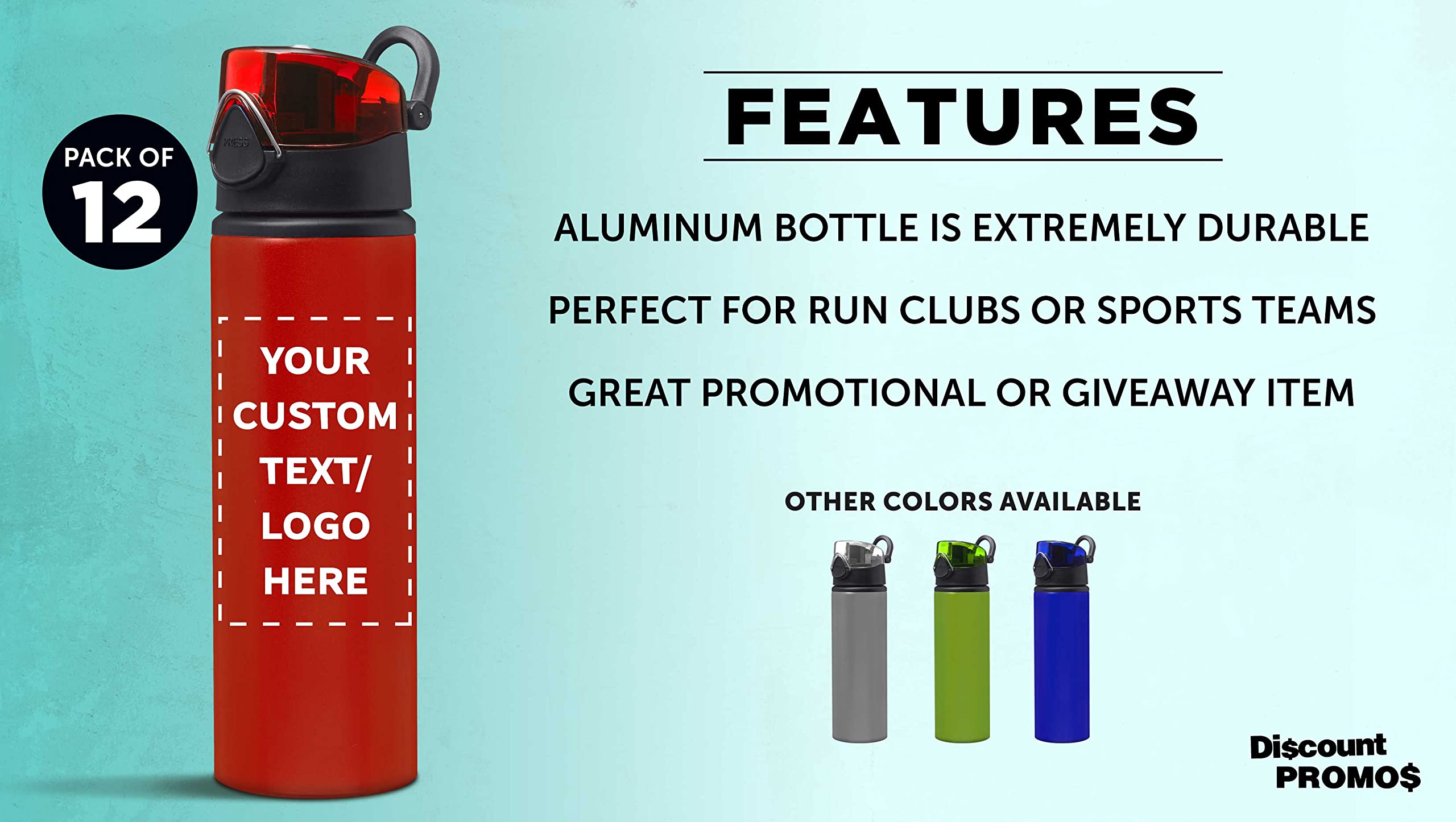 Custom 25 oz Aluminum Water Bottles with Carabiner Clip - Bulk Pack of 12, Personalized & Refillable - Ideal for Gym, Hiking, Cycling, School, Office & Outdoor Adventures - Red