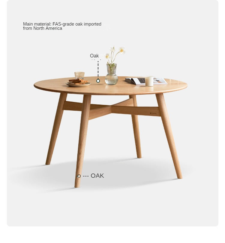 Solid Oak Wood Round Dining Table - Natural Finish, Durable & Stylish for Kitchen, Dining Room, or Outdoor Patio Use
