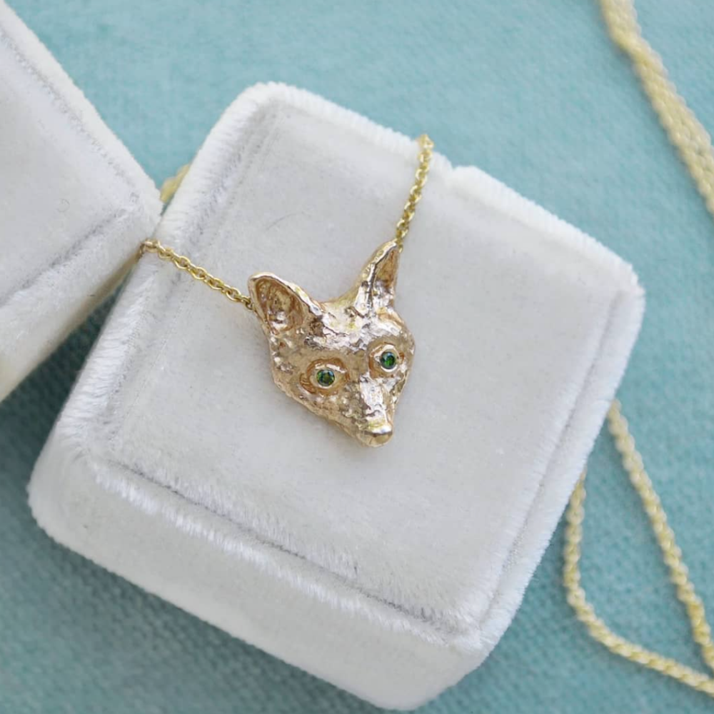 Fox Pendant Necklace with Green Diamond Eyes - Elegant Animal Jewelry for Women, Perfect Gift for Birthday, Anniversary & Valentine's Day