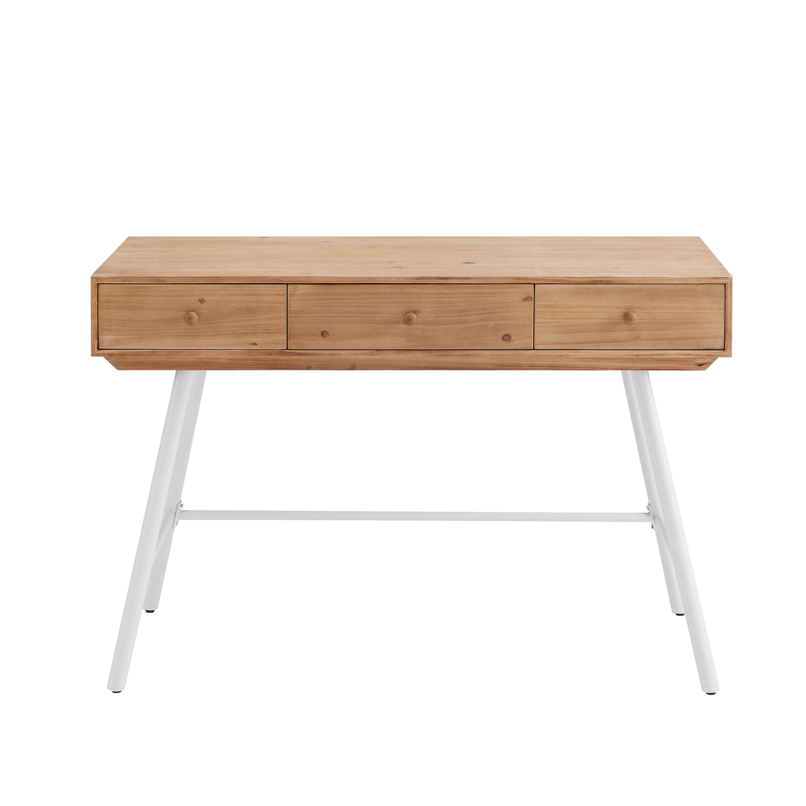 Linon Wood and Metal 3-Drawer Writing Desk in Natural & White - Stylish Home Office Furniture for Small Spaces, Dorm Rooms & Workspaces