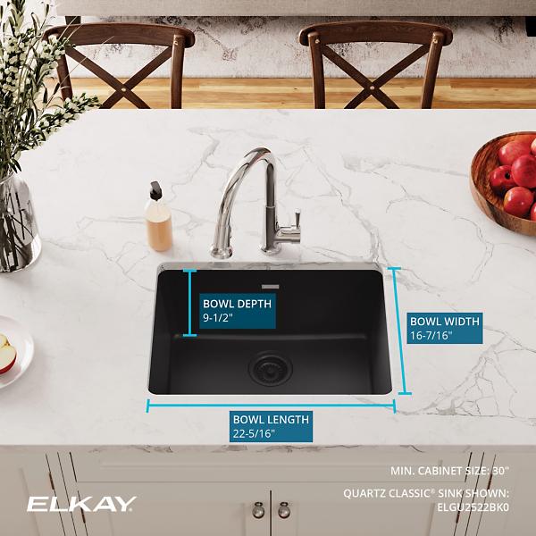Elkay Quartz Classic Undermount Kitchen Sink - 24.6