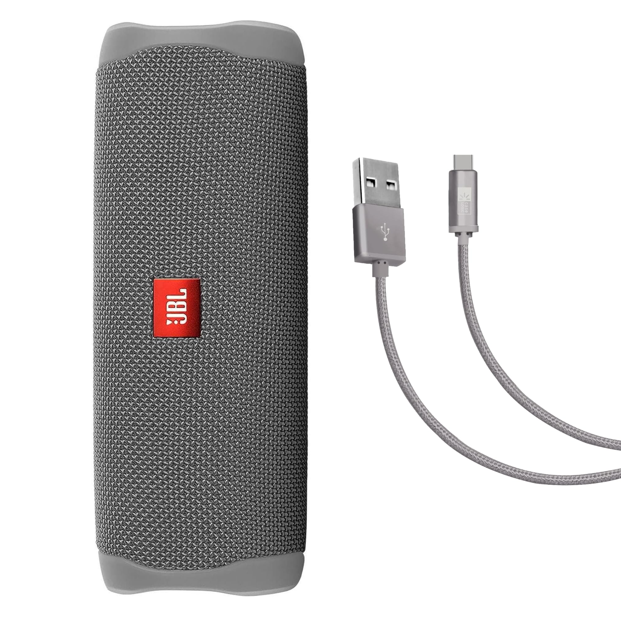 JBL Flip 5 Waterproof Portable Bluetooth Speaker (Gray) with Case Logic Braided USB Type-C Charging Cable (6ft) - Perfect for Beach, Pool Parties & Outdoor Adventures
