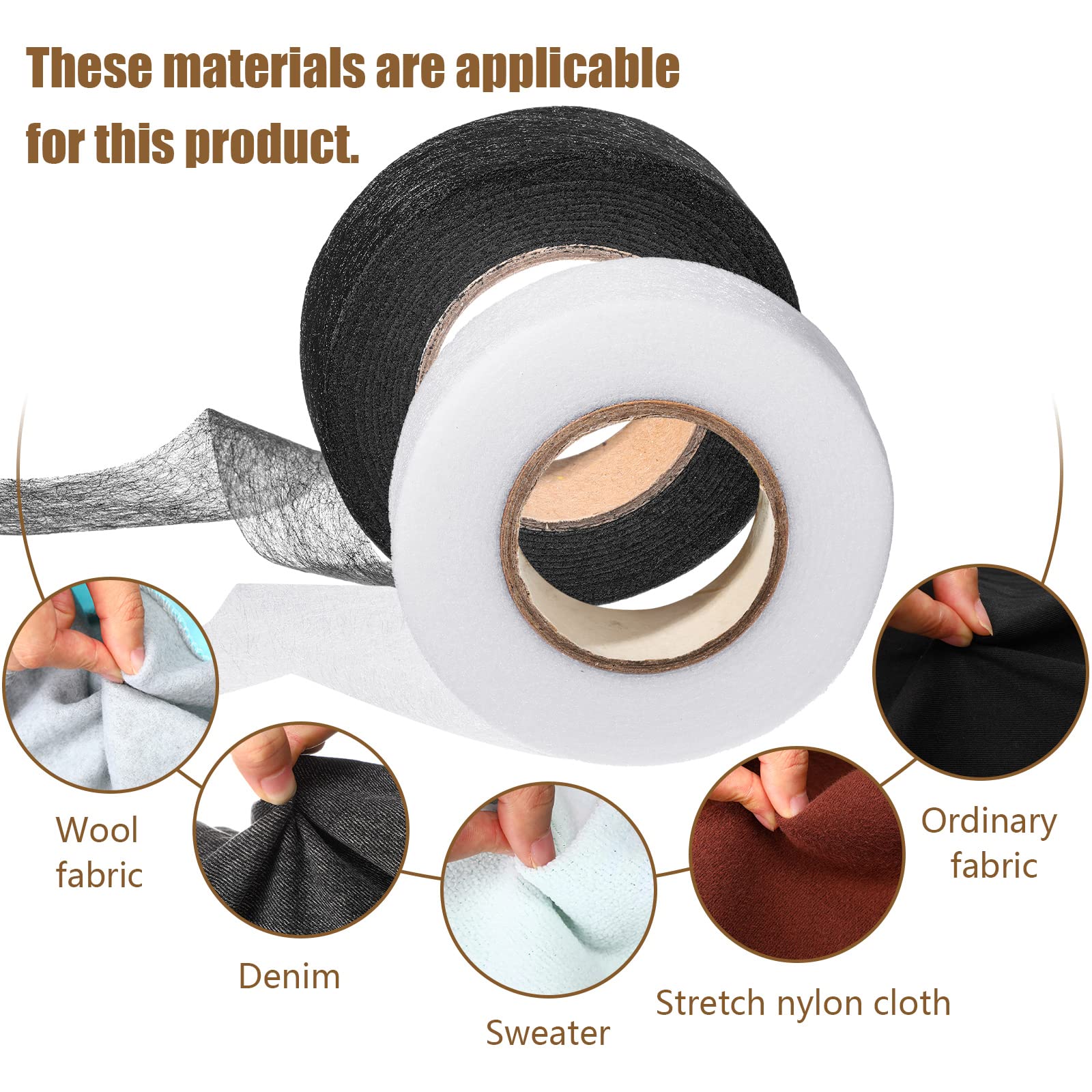 Outus 2 Rolls Fabric Fusing Tape - 1/2 Inch Iron-On Adhesive Hem Tape (27 Yards Each, Black & White) for Clothing Repairs, DIY Sewing & Craft Projects