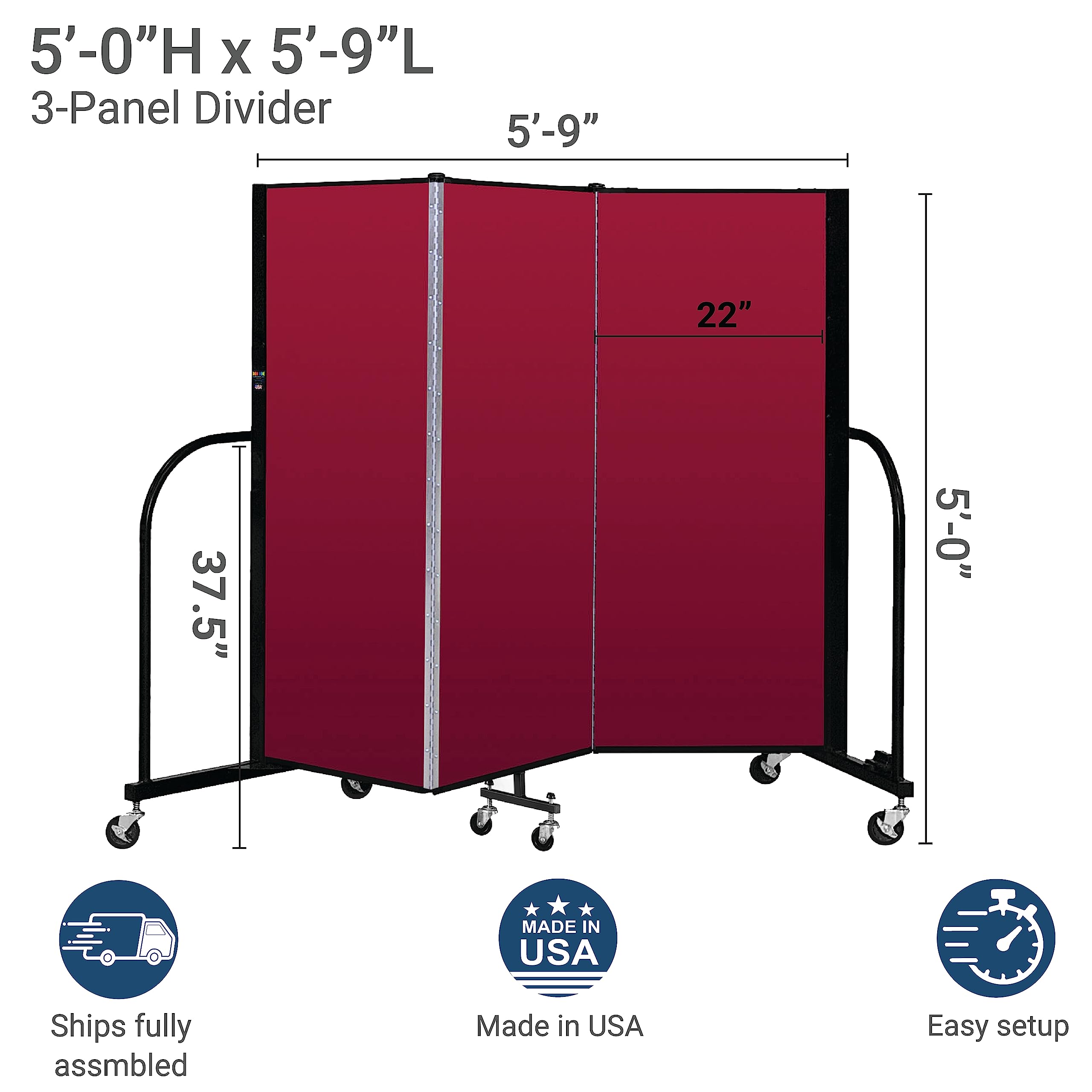 CFSL503-DB 3-Panel Commercial Portable Room Divider - Privacy Screen for Offices, Classrooms & Events - Foldable Partition Wall for Space Separation