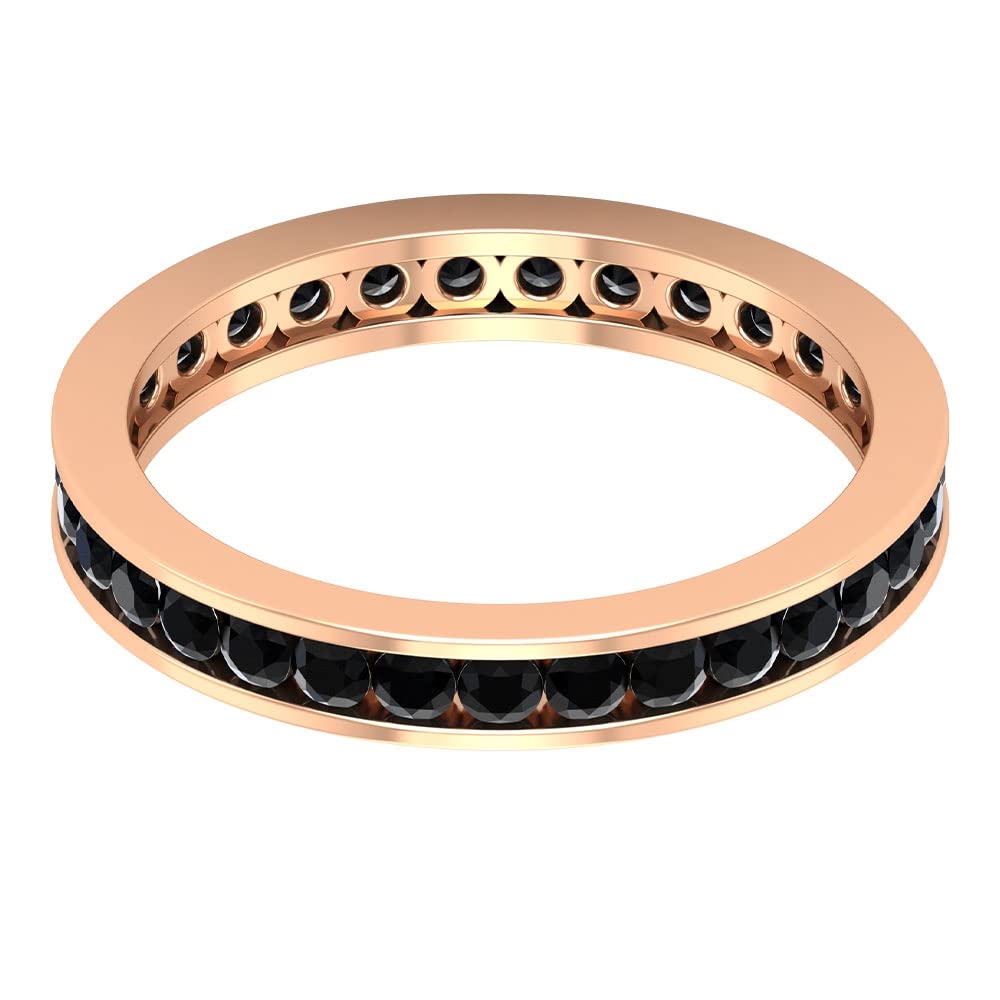 Black Diamond Eternity Ring - 14K Solid Gold Round Cut Channel Set April Birthstone Ring for Women - Perfect for Weddings, Anniversaries, and Special Occasions