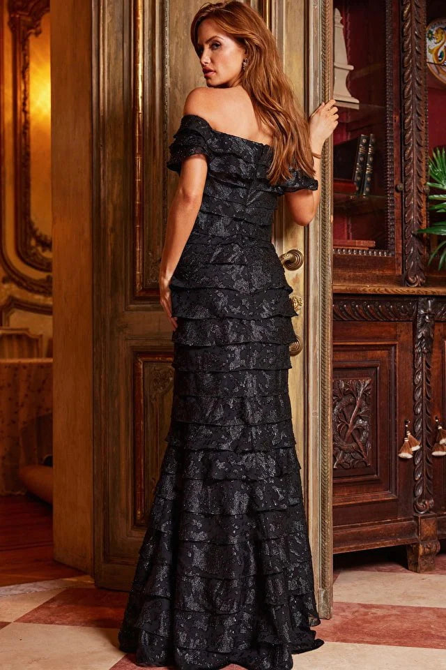 Jovani 23890 Black Off the Shoulder Sheath Evening Dress - Elegant Formal Gown for Prom, Wedding, Cocktail Party & Special Occasions