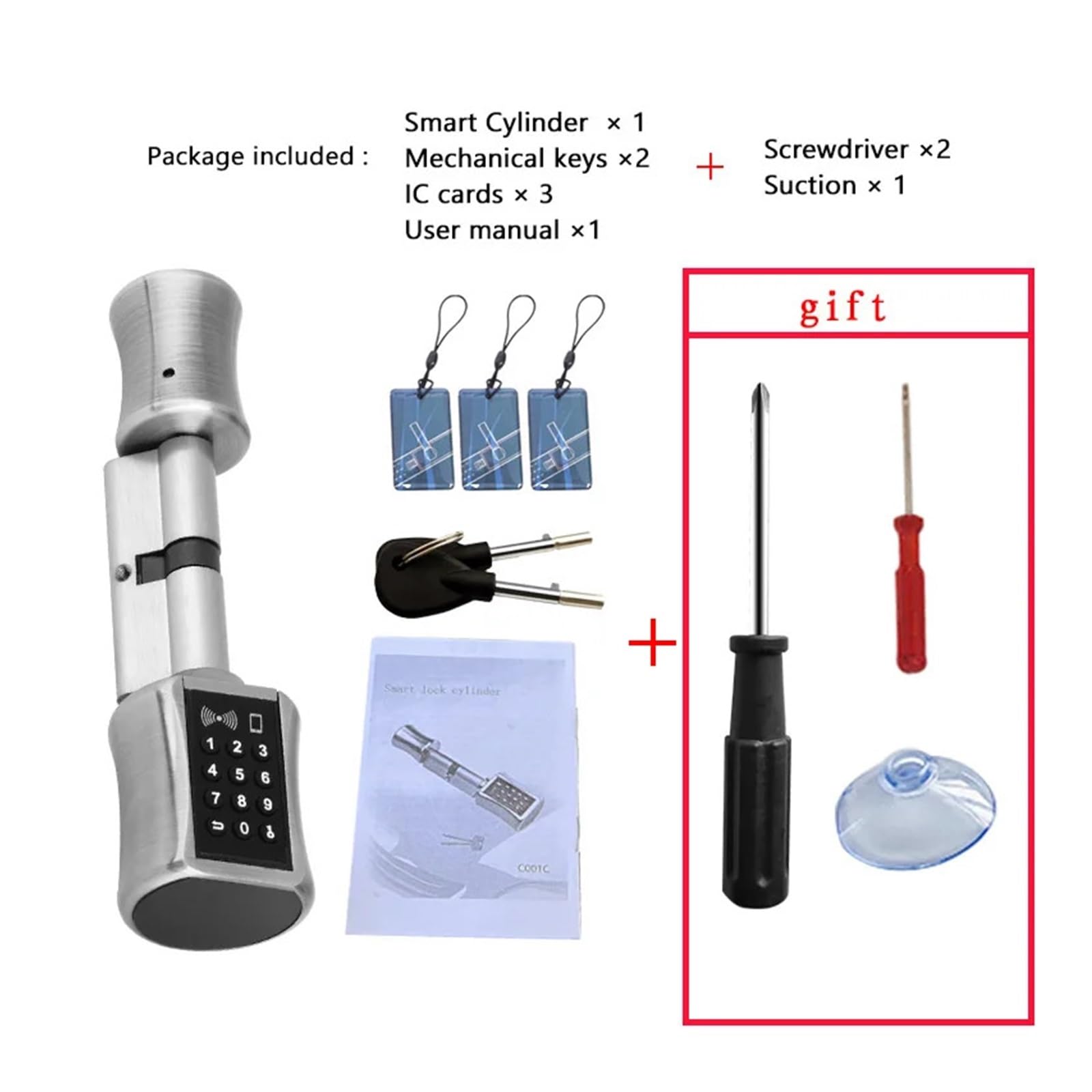 Smart Lock - Keyless Entry WiFi Euro Cylinder Lock with TT Lock App, DIY Double Replacement Cylinder (70mm, Silver) - Perfect for Home, Office & Apartment Security
