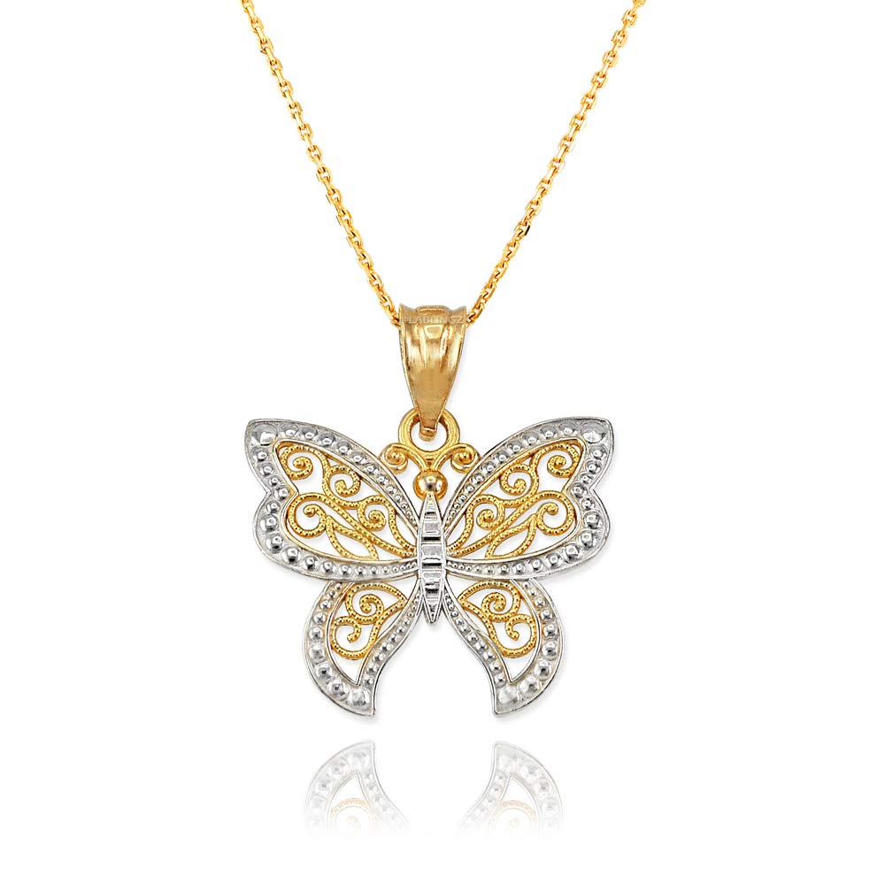 10K Yellow Gold Filigree Butterfly Charm Necklace for Women - Elegant Dainty Jewelry Gift for Birthday, Anniversary & Valentine's Day - Perfect for Layering, Everyday Wear & Special Occasions