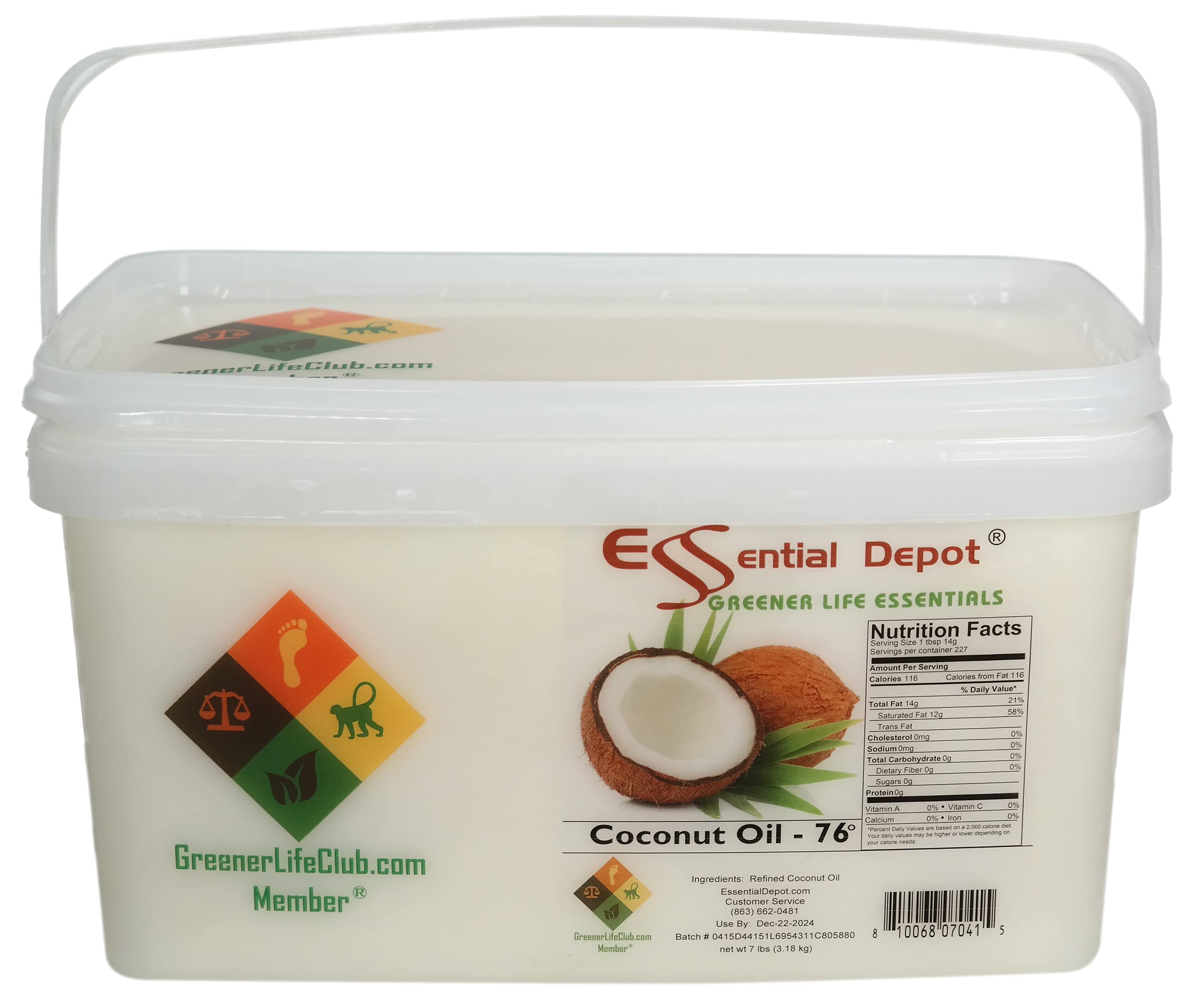 Organic Virgin Coconut Oil 76F - 7 lb Food Grade Coconut Oil in Microwave-Safe PP Container with Resealable Lid & Removable Handle - Perfect for Cooking, Baking, Skincare & Hair Care