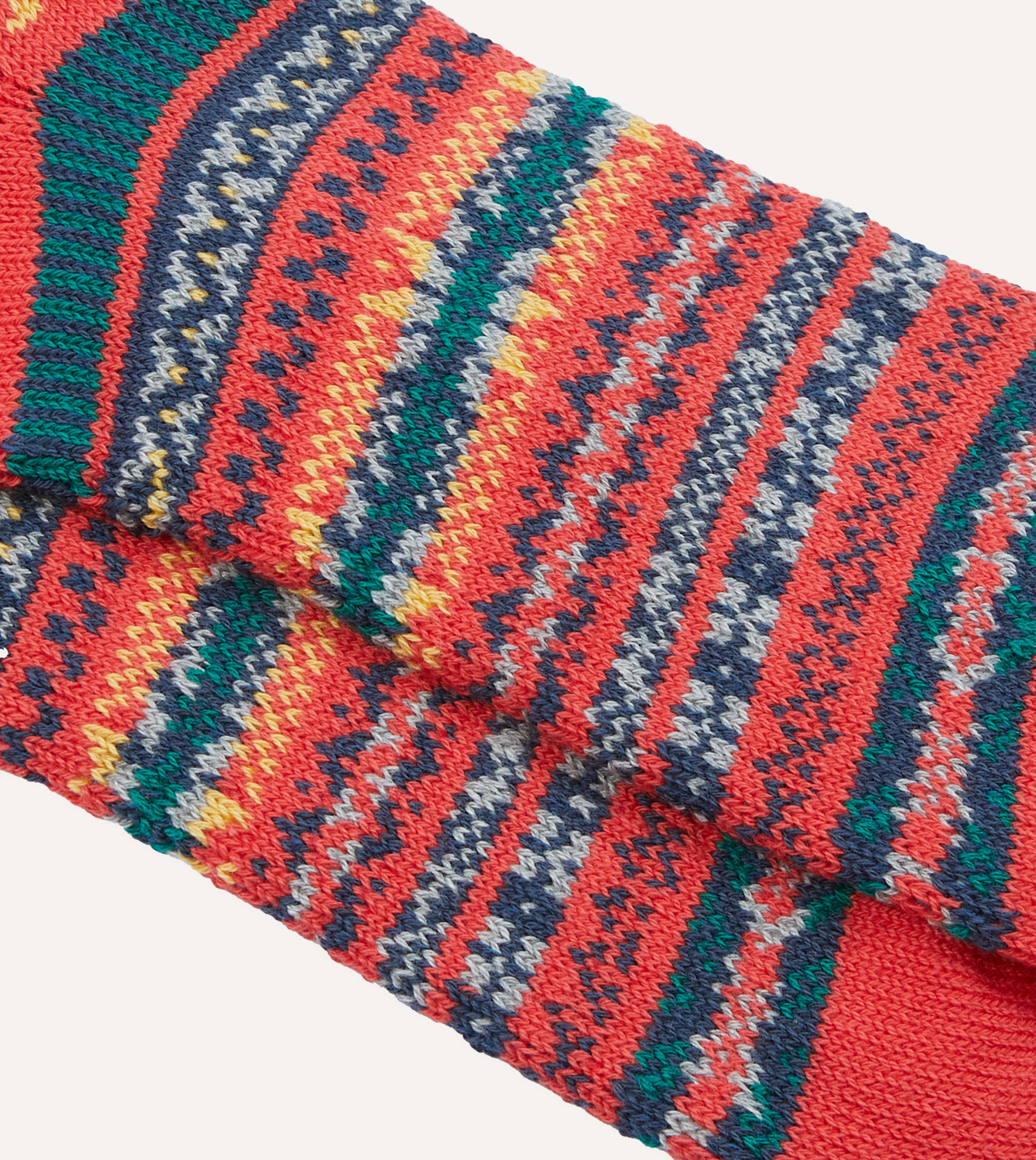 RoToTo Red Cotton Fair Isle Socks - Warm Winter Knit Socks for Men & Women - Cozy Nordic Pattern Crew Socks for Christmas, Home, and Outdoor Activities