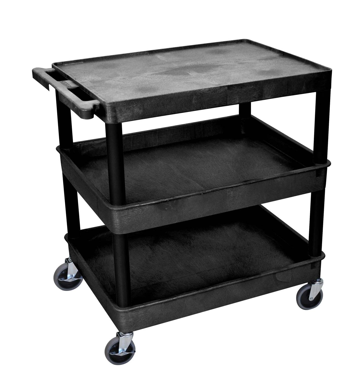 LUXOR TC211-B Heavy Duty Utility Cart with Large Flat Top and Tub Middle/Bottom Shelf - 400 lbs Capacity, 32