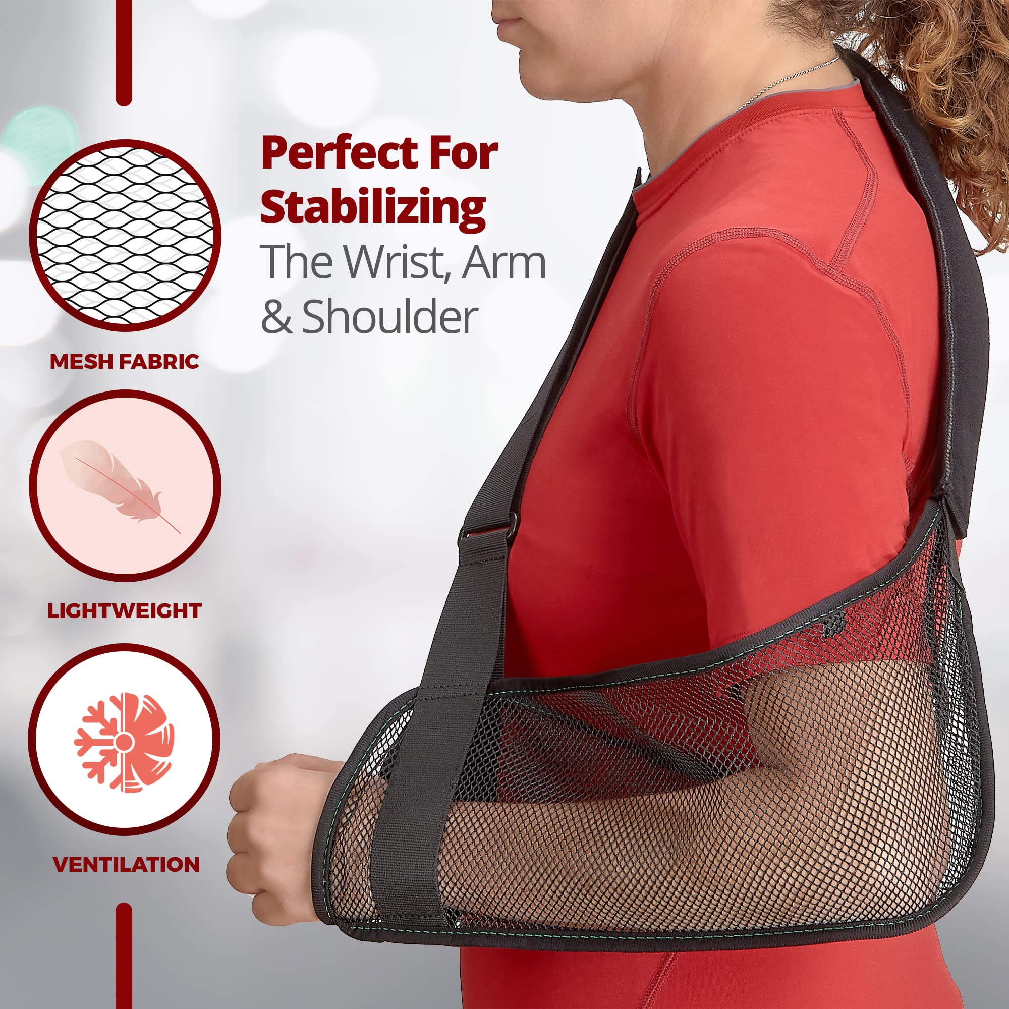 Adjustable Mesh Arm Shoulder Sling - Breathable Shoulder Immobilizer for Shower & Daily Use - Rotator Cuff, Elbow Injury Support Brace for Men & Women - Ideal for Post-Surgery, Sports Injuries & Recovery