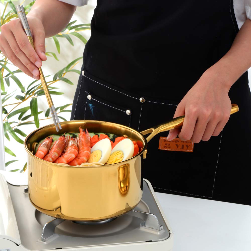 BuyGo 18/8 Stainless Steel Saucepan - 2.5 Quart Rainbow Cookware Pot with Heat-Resistant Handle, 3-Layer Multi-Purpose Induction Compatible Pot for Gas & Electric Stovetops, Dishwasher Safe - Perfect for Boiling, Simmering & Cooking Soups, Pasta & Sauces