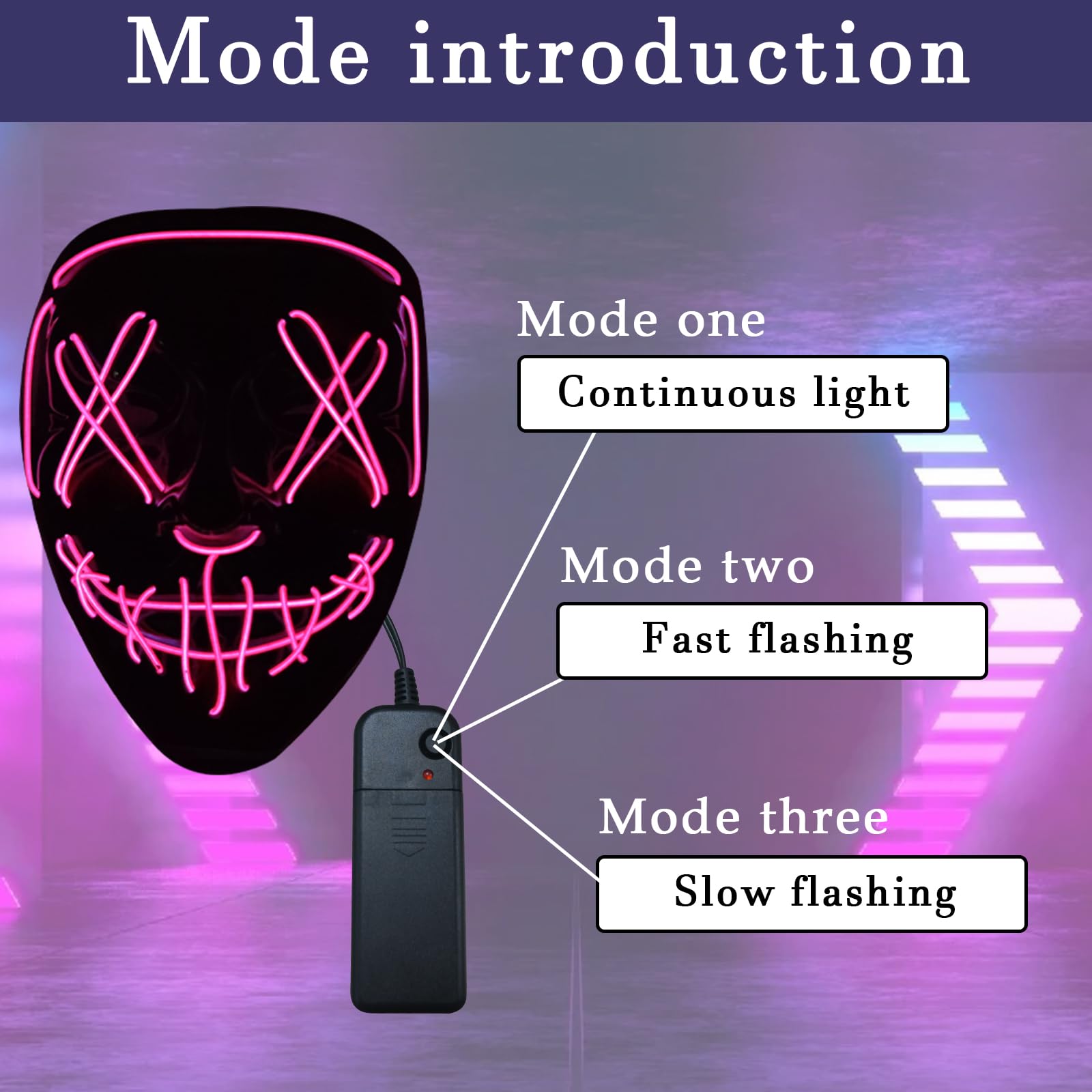 LED Light Up Halloween Mask with 4 Lighting Modes - Scary Scream Purge Mask for Cosplay, Horror Parties & Halloween Festivals - Rechargeable Glow Mask for Night Events & Costume Contests
