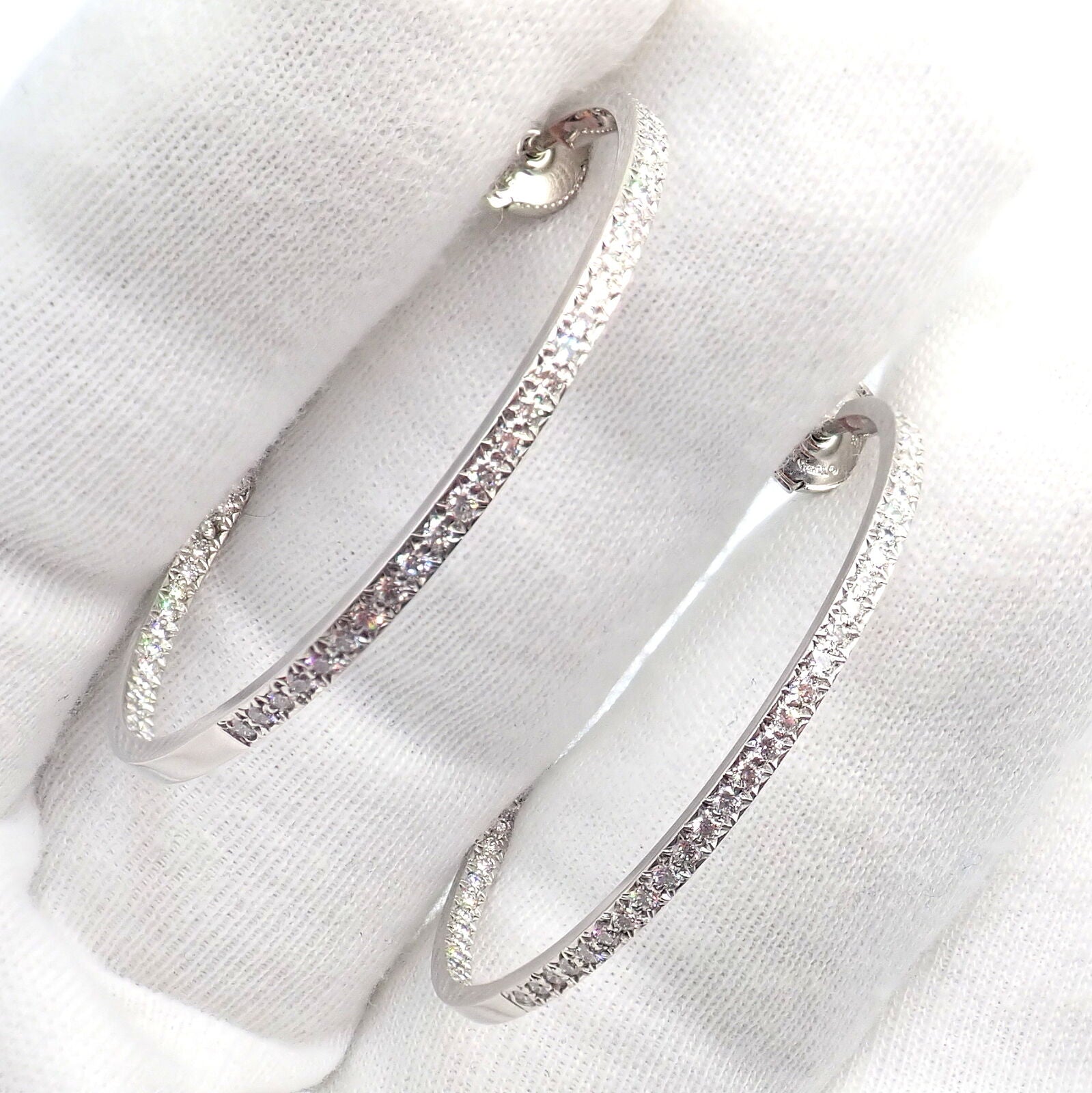 Authentic Tiffany & Co Platinum Metro Diamond Large Inside Out Hoop Earrings - Luxury Diamond Hoops for Women, Perfect for Weddings, Parties & Special Occasions