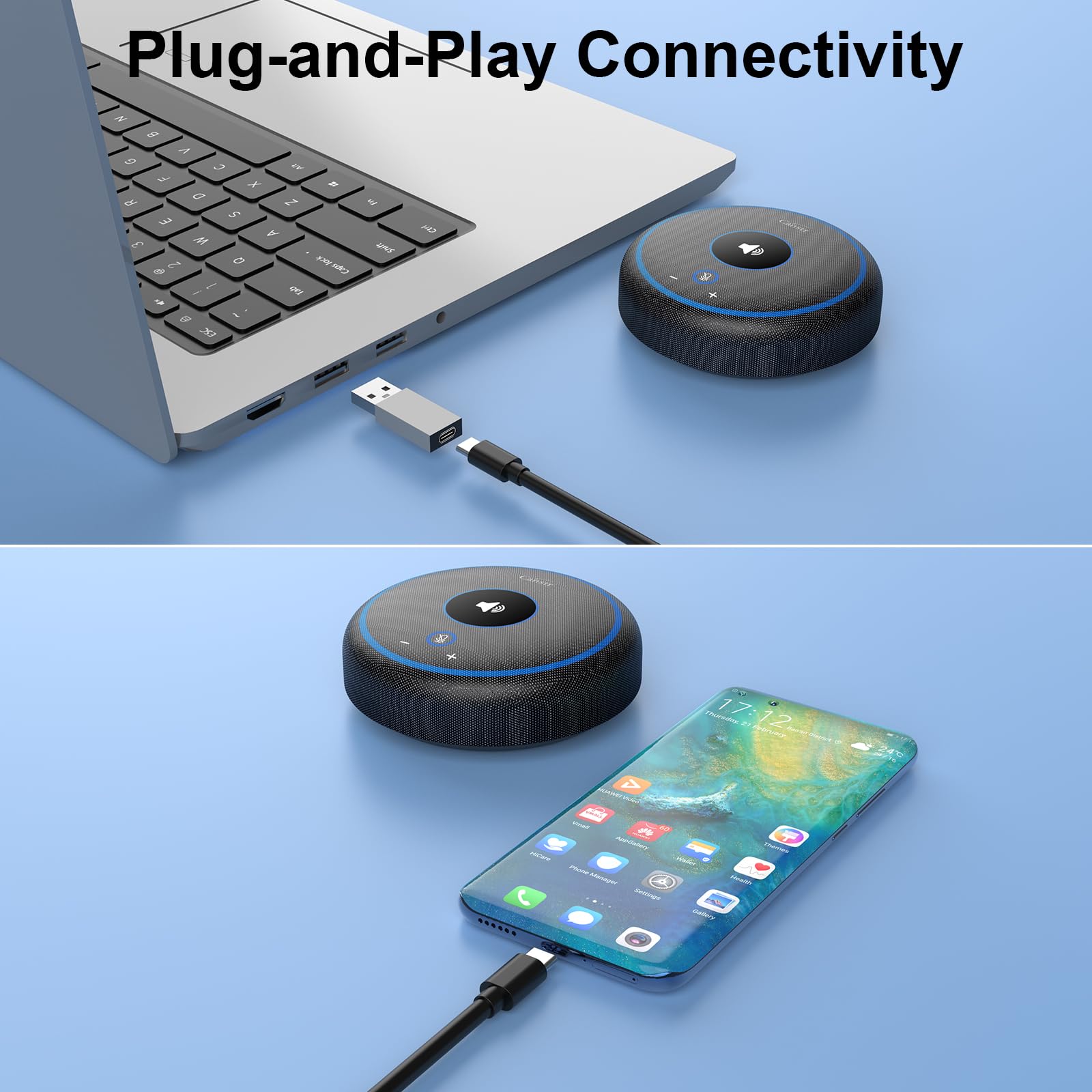 4 Wireless Mics Conference Speaker with AI Noise Reduction & 360° Voice Pickup | USB Speakerphone for Zoom, Teams, Webex | Ideal for Business Meetings, Webinars & Remote Work