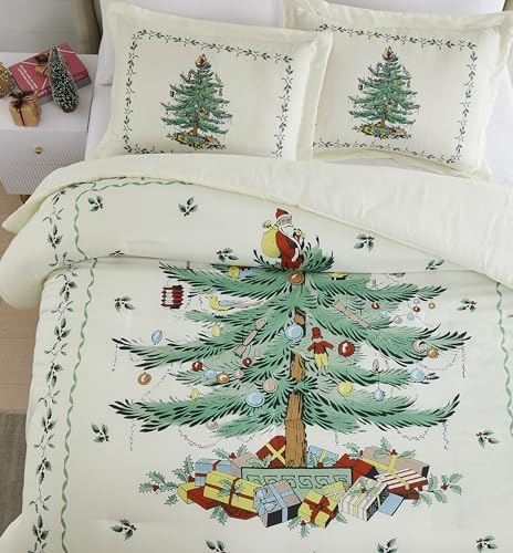 Spode King Comforter Set - 3-Piece Luxury Bedding with Matching Shams, Ivory Christmas Tree Holiday Decor for Cozy Winter Bedrooms & Festive Home Styling