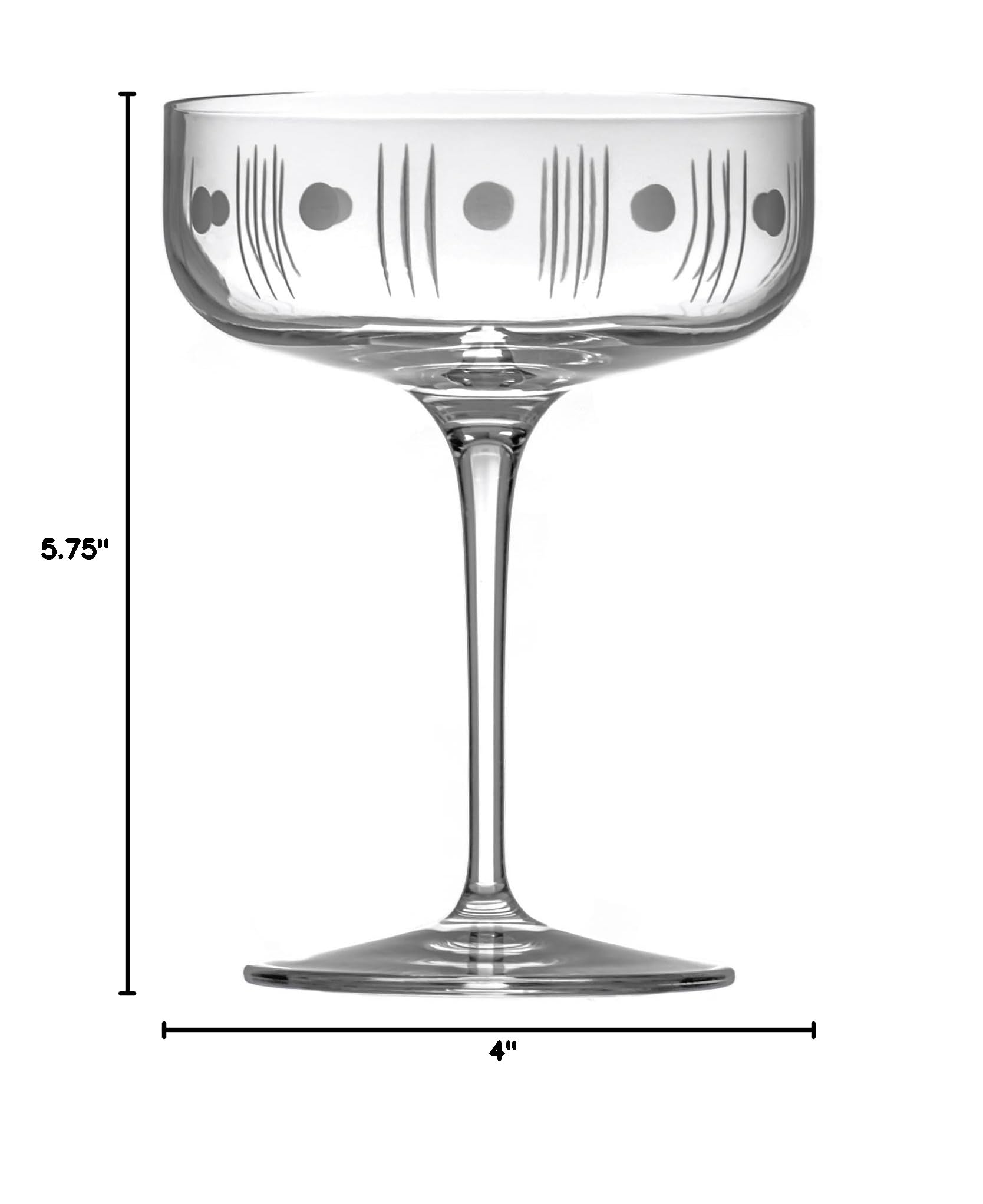 Vintage Rolf Glass 10.25oz Coupe Cocktail Glasses Set of 2 - Mid-Century Modern Champagne Glasses, Lead-Free Crystal, Handcrafted in USA - Perfect for Martini, Cosmopolitan & Wedding Toasts