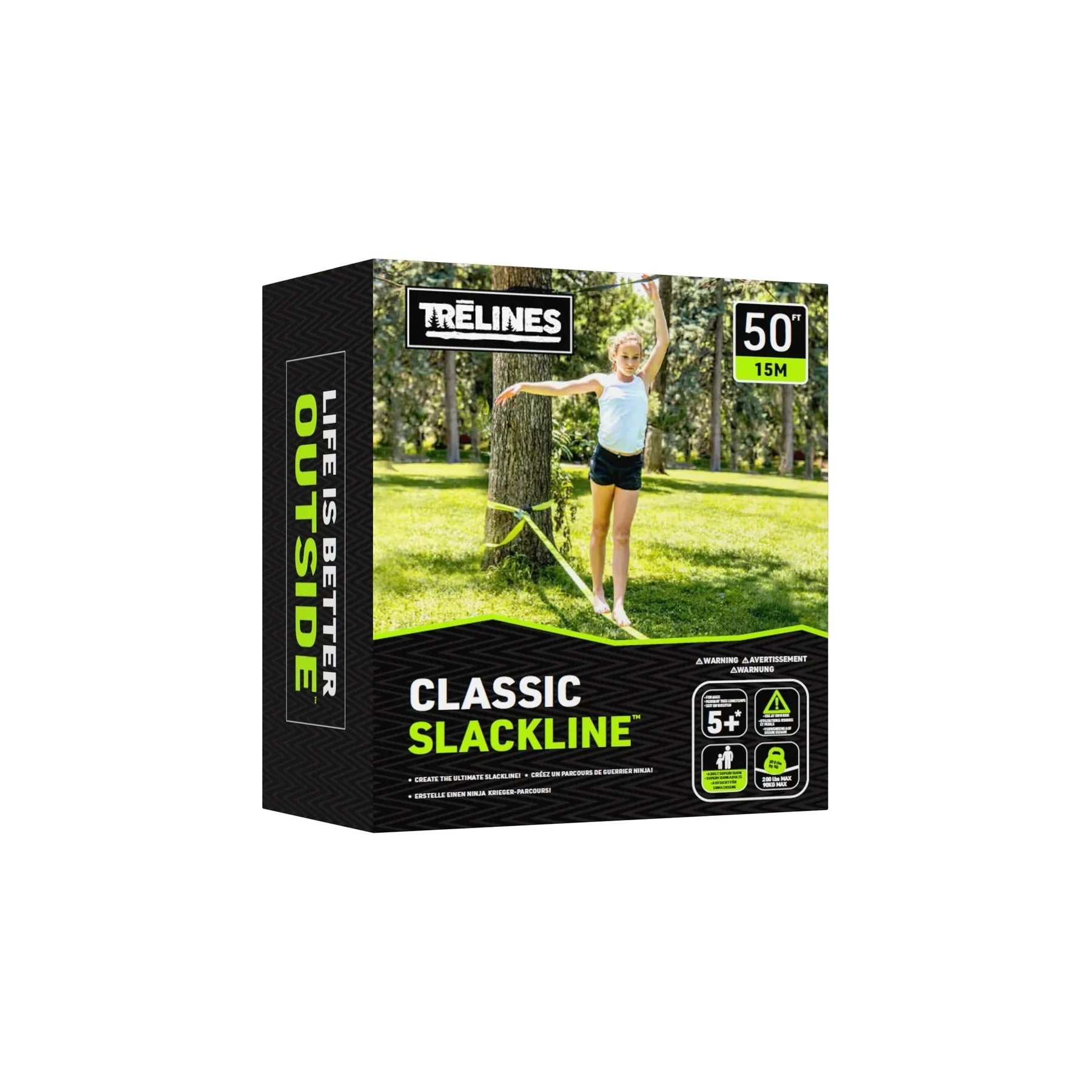 50ft Classic Slackline Kit for Beginners - Portable Backyard & Park Tightrope Walking Training - Perfect for Outdoor Fitness, Balance Training, and Family Fun