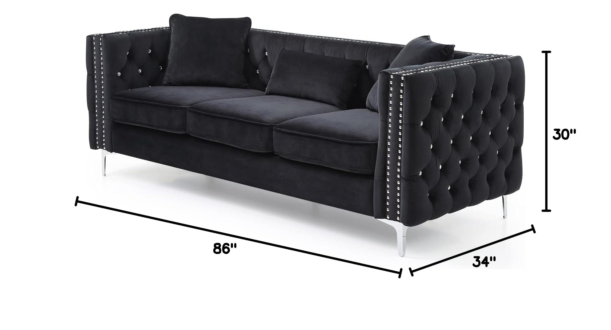 Glory Furniture Paige Velvet Sofa in Black - Luxurious Velvet Upholstered Living Room Couch for Modern Home Decor