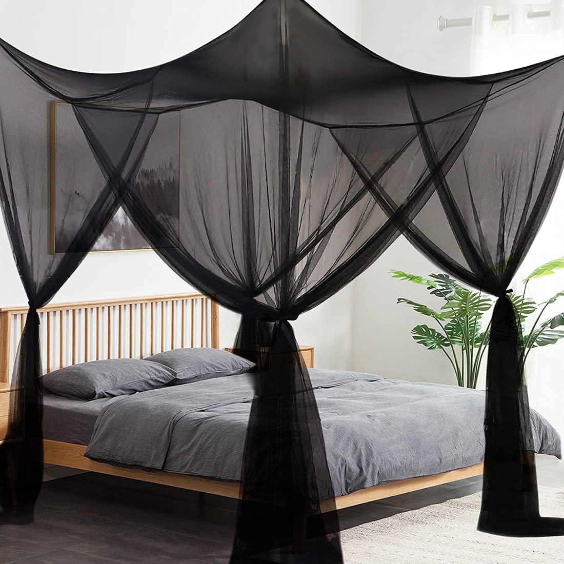 AIFUSI King Size 4 Corner Bed Canopy Mosquito Net for Single Bed - Fits All Cribs & Adult Beds, White - Perfect for Bedroom, Garden, and Camping Use