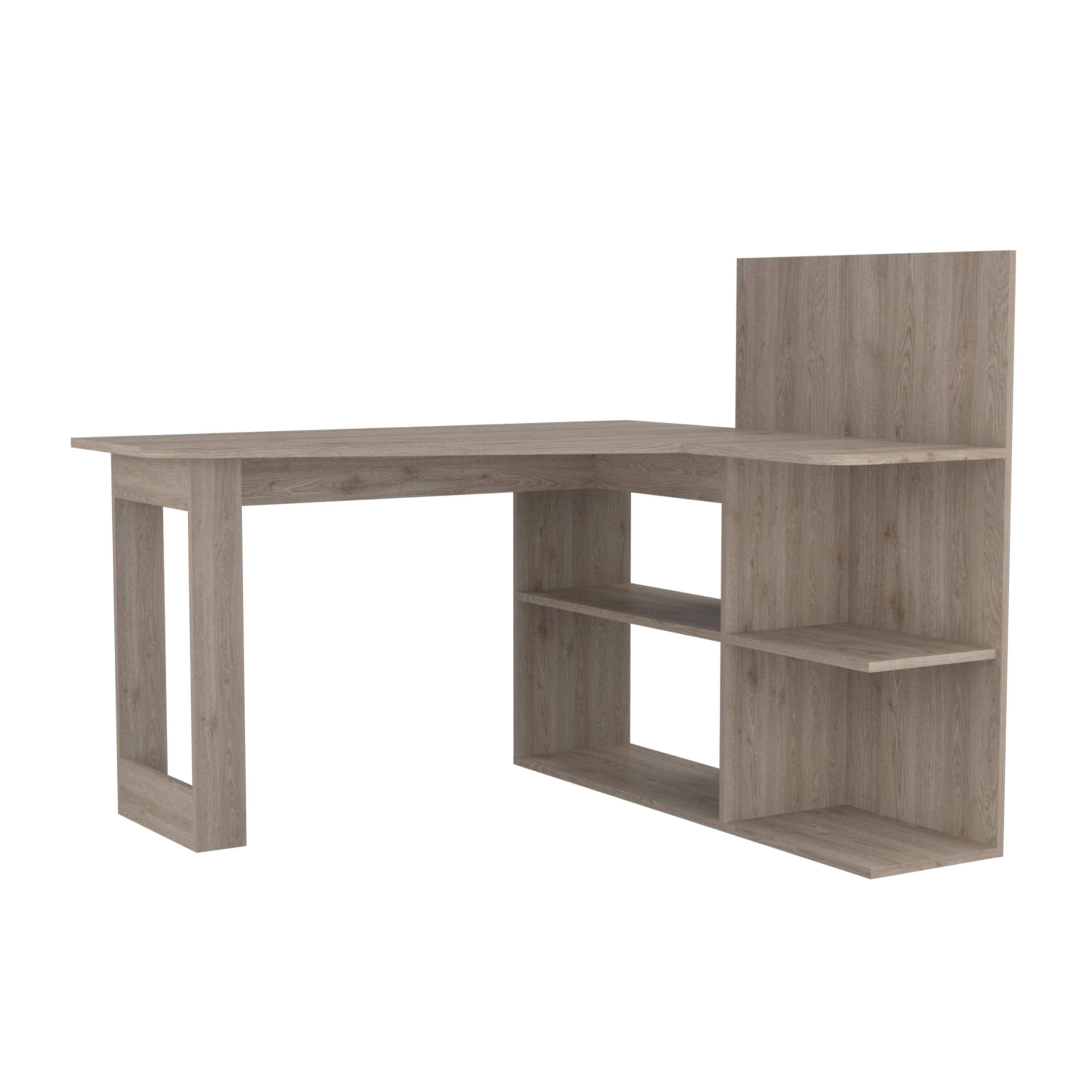 Tuhome Masai Writing Computer Desk with 5 Open Shelves - Light Gray Home Office Desk for Study, Work, and Gaming