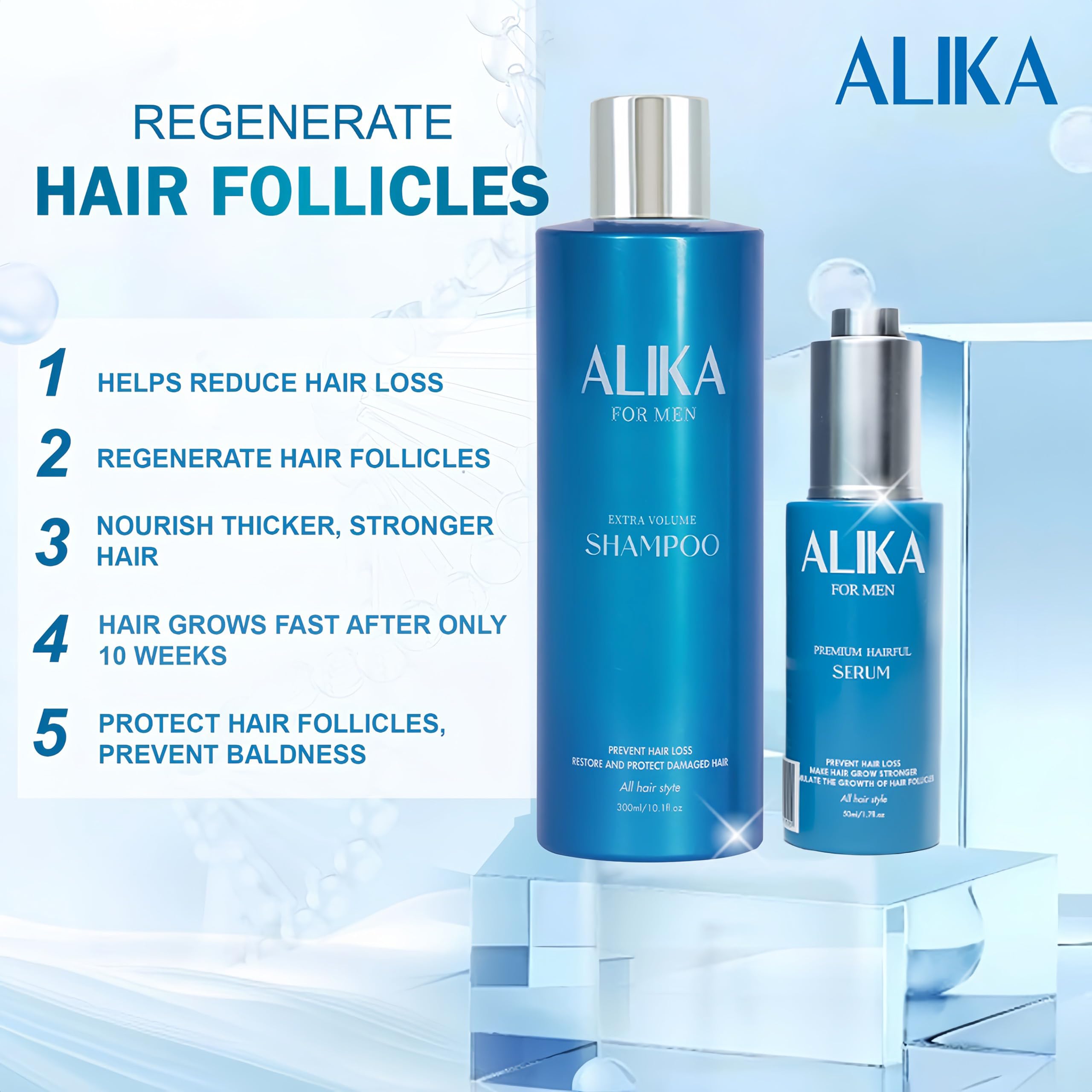 ALIKA Combo Shampoo & 2 Serum Set for Hair Growth in Men | Hair Loss Treatment for Dry, Oily & Normal Scalp | Promotes Thicker, Healthier Hair | Perfect for Daily Hair Care & Styling Routine