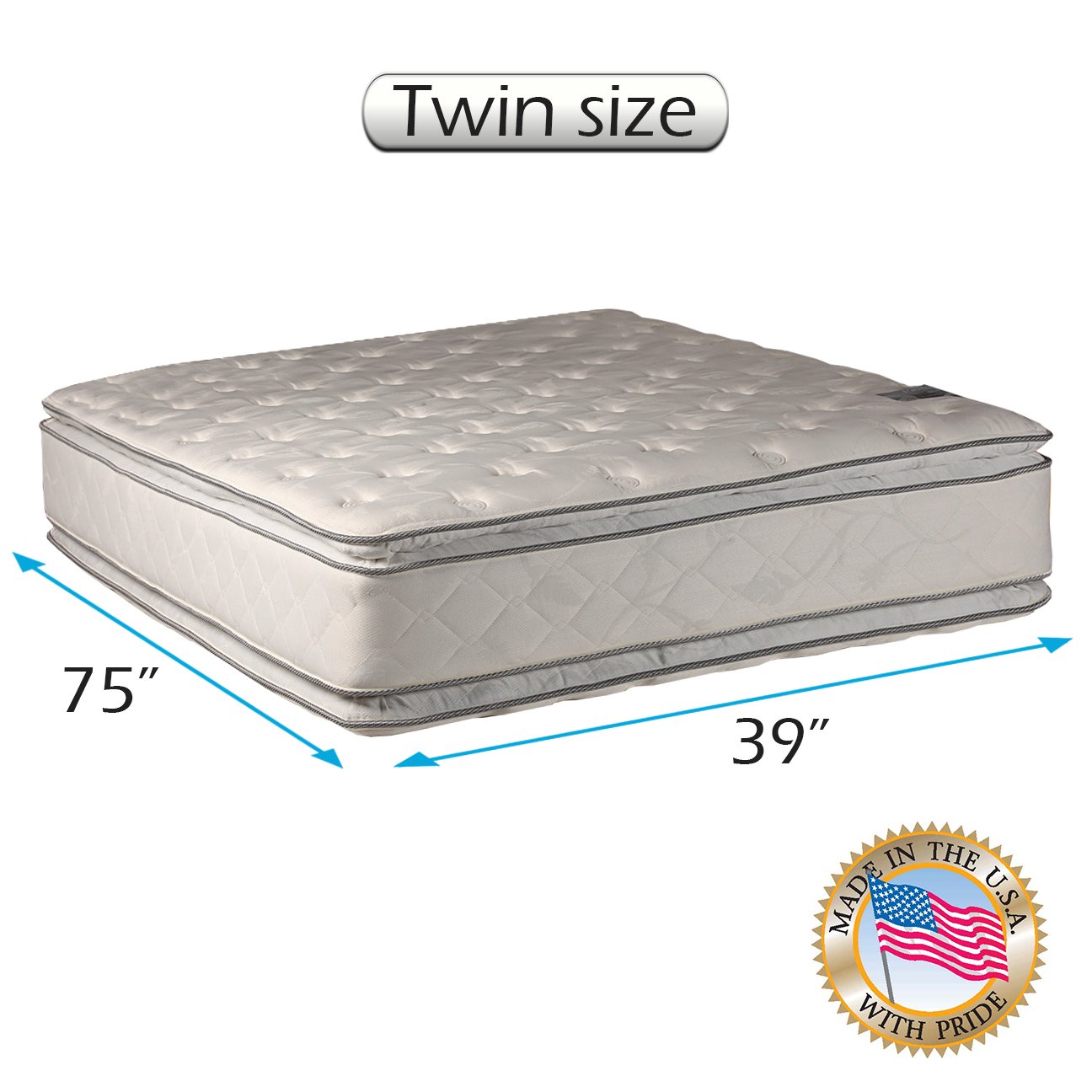Dream Solutions USA Dream Sleep Princess Gentle Plush 2-Sided Mattress with Mattress Cover Protector - Orthopedic Support, PillowTop Comfort, Durable Twin Size (39