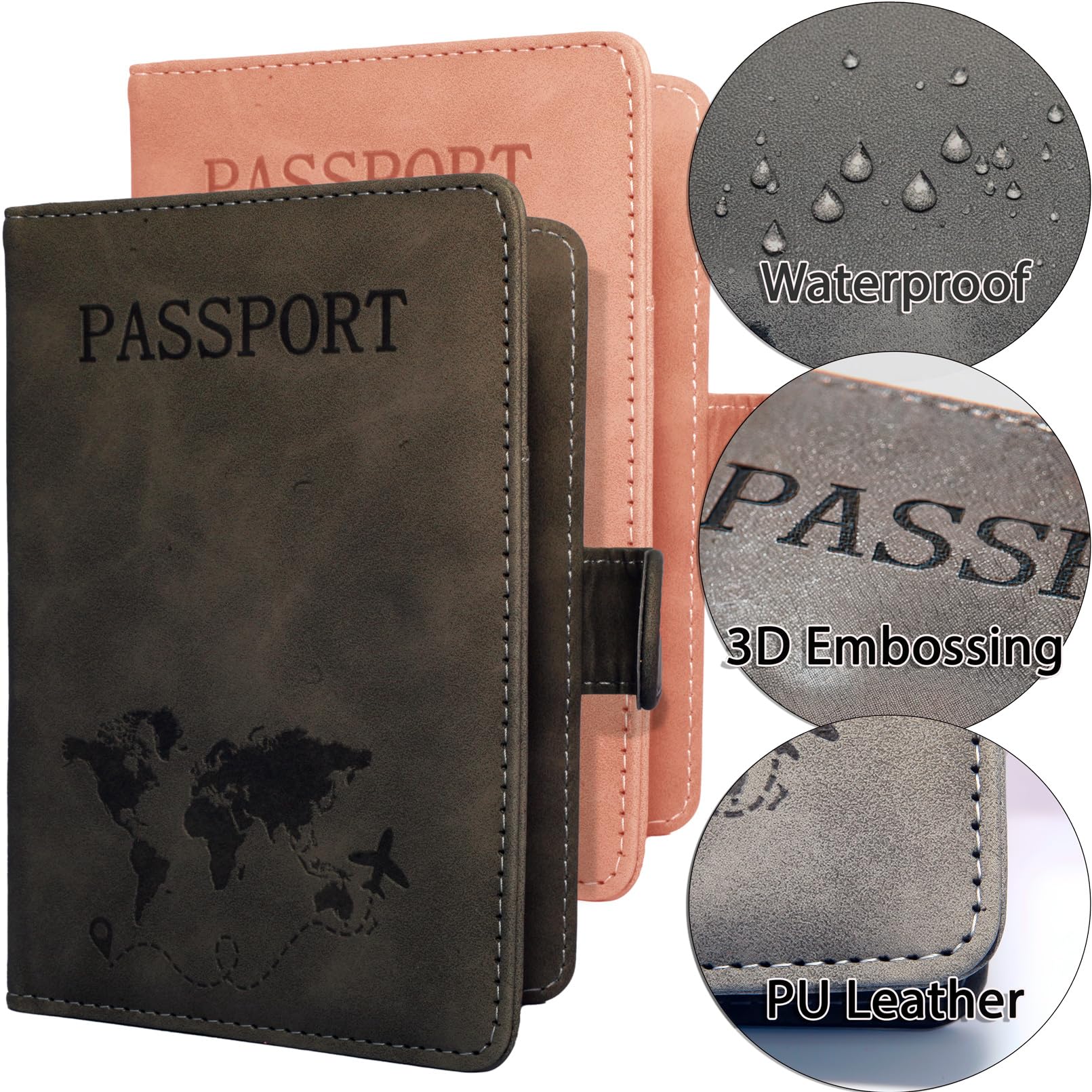 RFID Blocking Passport Holder for Travel - 2 Pack Leather Passport Cover for Women & Men - Perfect for Airports, Vacations & International Trips