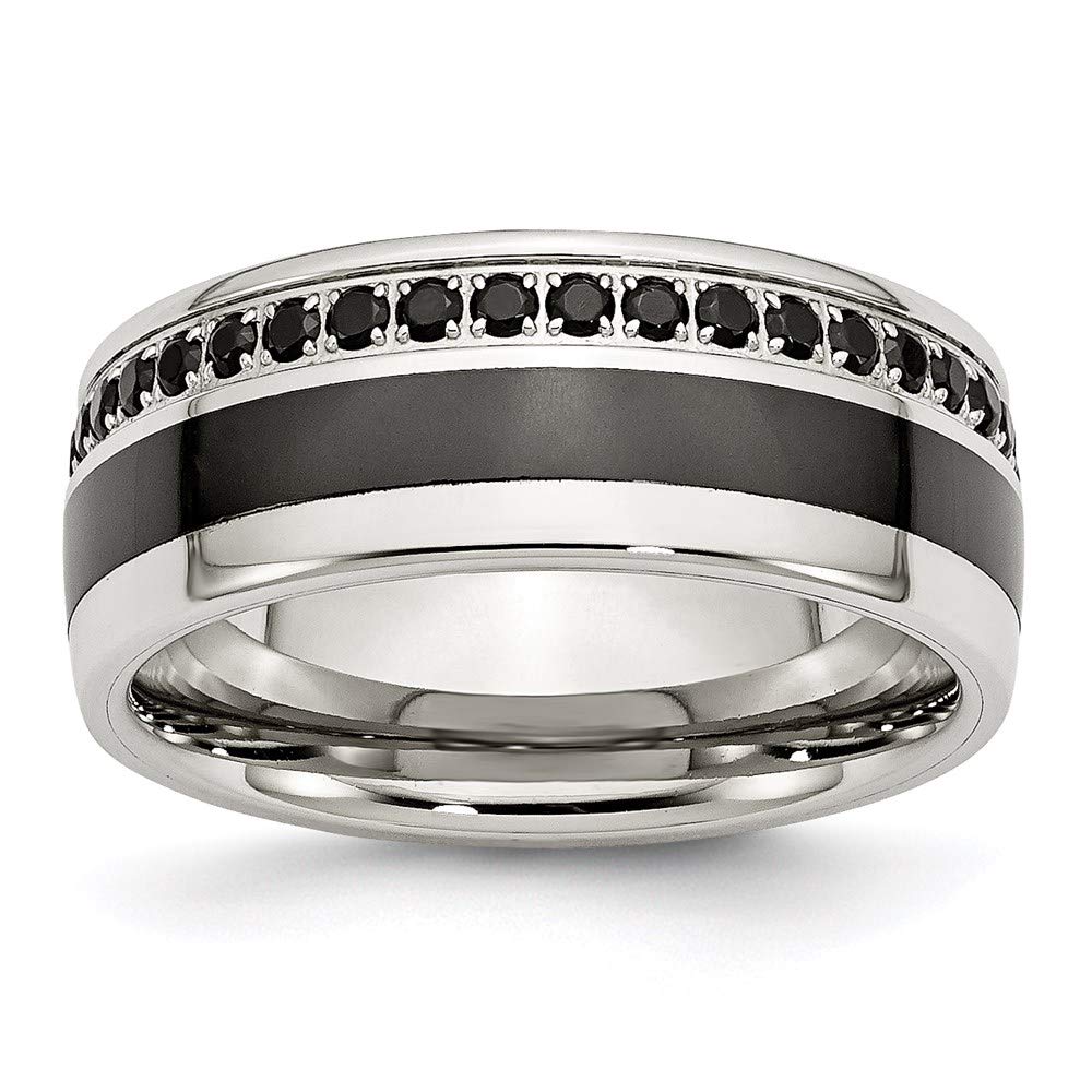 Stainless Steel Black Ceramic Inlay Cubic Zirconia 9mm Wedding Band Ring for Women - Elegant Bridal Engagement Jewelry, Perfect Gift for Her - Ideal for Anniversaries, Proposals & Special Occasions