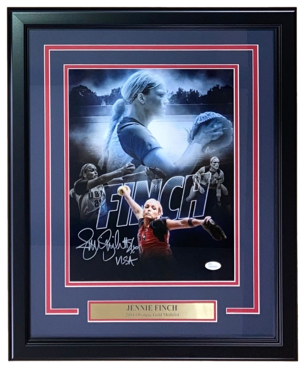 Jennie Finch Autographed 11x14 USA Softball Collage Photo with JSA Hologram - Framed Memorabilia for Sports Fans & Collectors | Perfect for Man Cave, Sports Bar, or Gift for Softball Enthusiasts