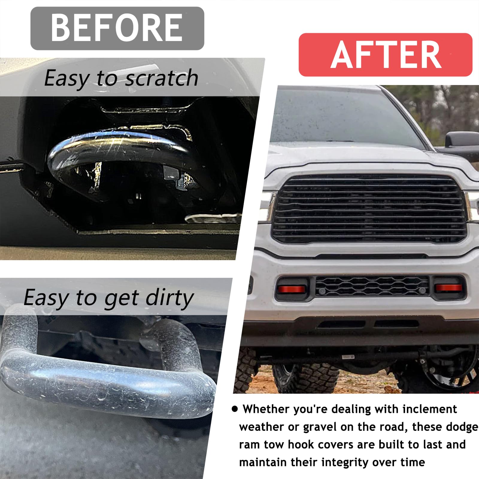 Dodge RAM 1500 Front Tow Hook Covers (2019-2025) - Red Replacement Accessories for Off-Road Protection & Style | Perfect for Trail Riding, Truck Shows & Custom Builds