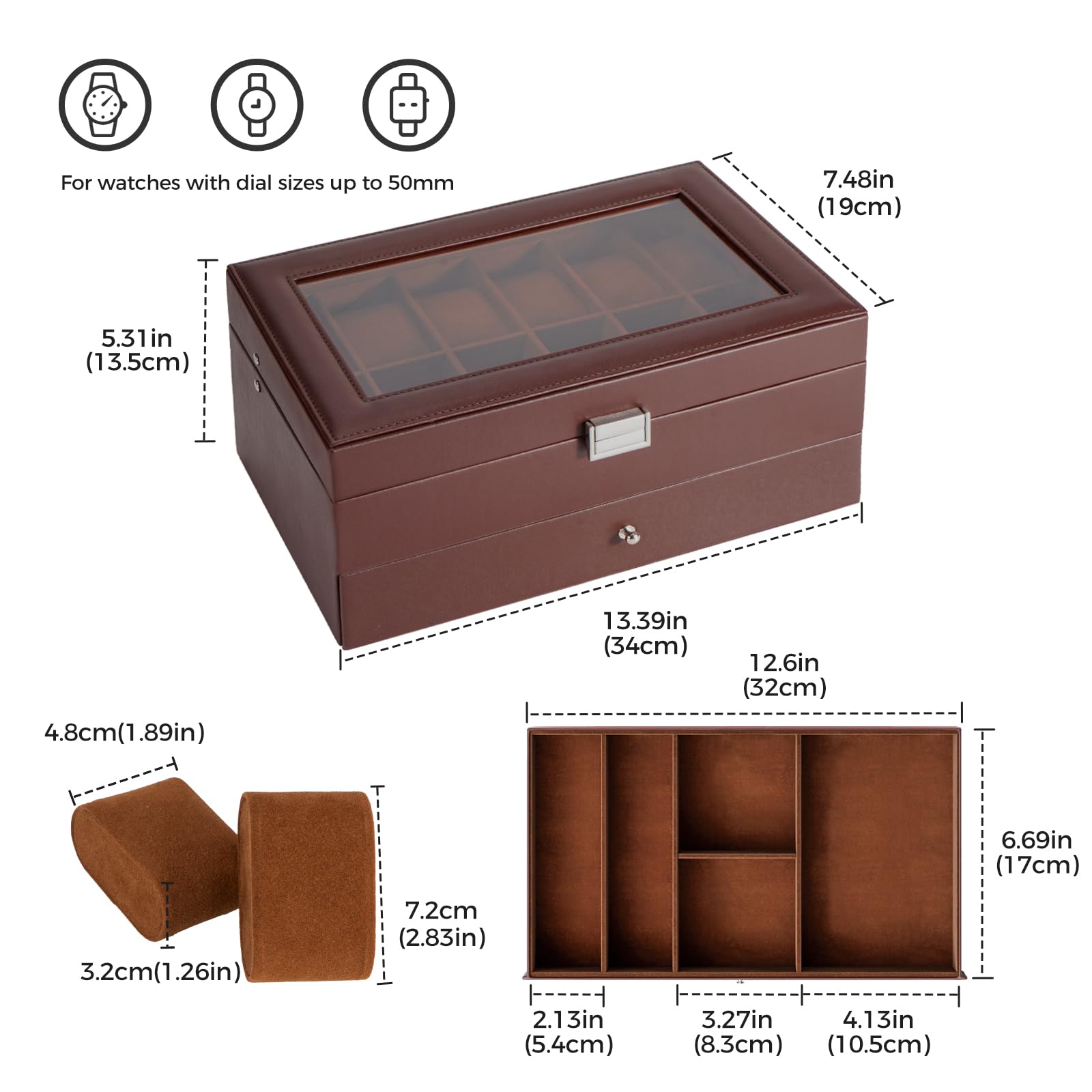 ProCase 12-Slot Watch Box for Men & Women - 2-Layer Watch Organizer with Glass Lid & Drawer - Jewelry & Watch Storage Case (Espresso) - Perfect for Watch Collectors & Gift Giving