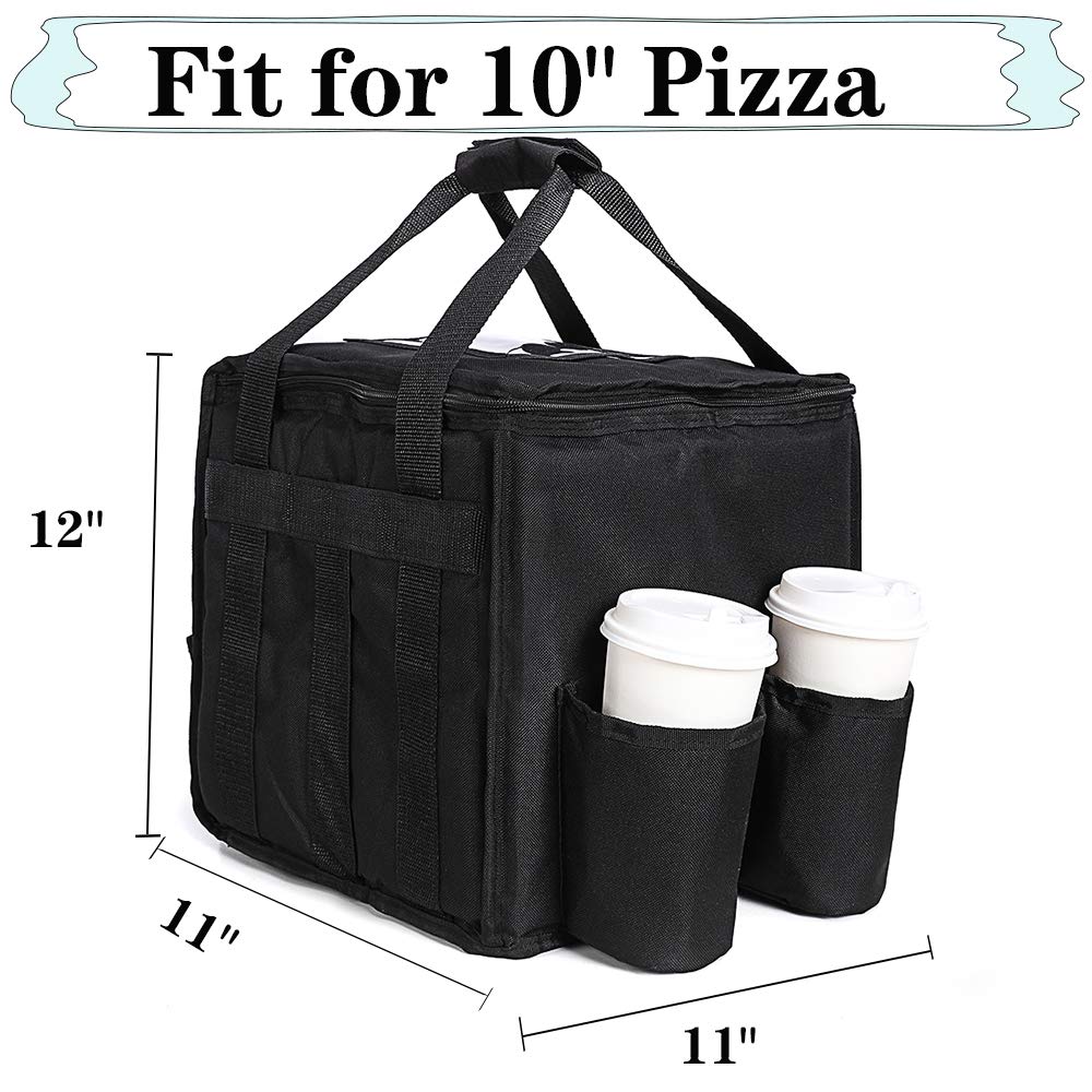 Large Insulated Food Delivery Bag with Cup Holders | Foldable Pizza Delivery Bag | Heavy Duty Thermal Grocery Bag for Camping, Catering & Restaurants | Perfect for Hot/Cold Food Transport & Outdoor Picnics