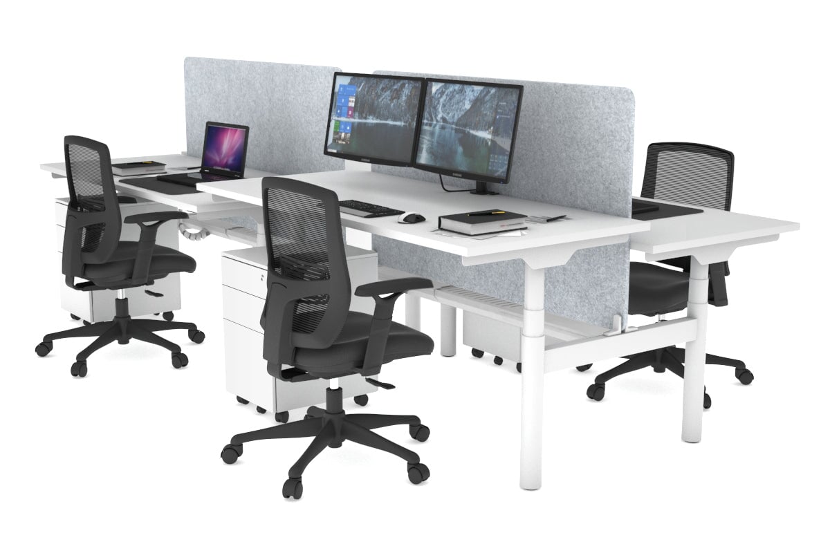 Flexi Premium Height Adjustable 4-Person H Bench Workstation - White Frame [1800L x 700W] - Ideal for Office, Coworking Spaces & Home Offices