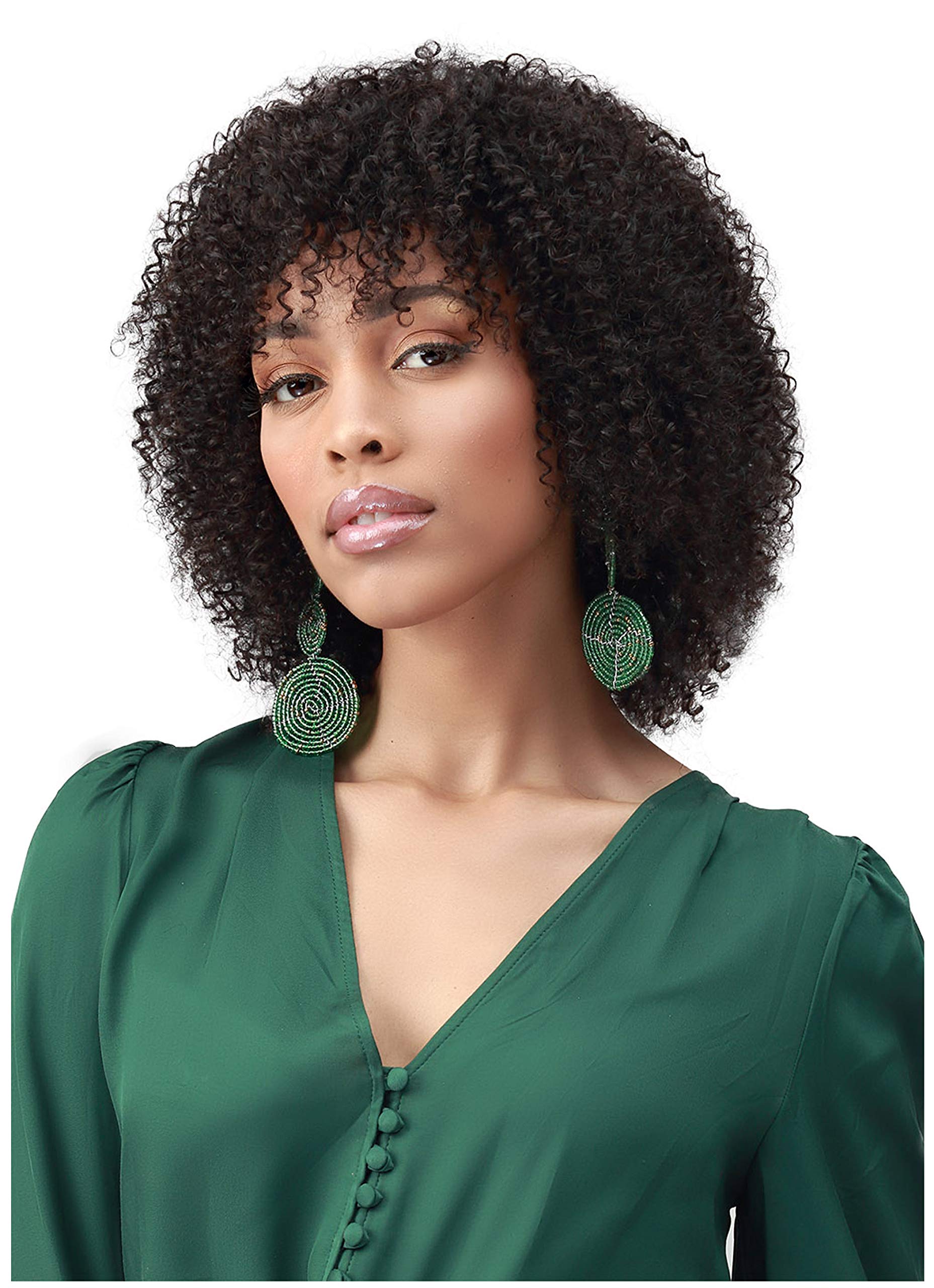 Bobbi Boss Short Curly Human Hair Wig for Black Women - MH1274 KOLI | Fluffy Kinky Curly Wigs with Bangs | Long Lasting, Easy Maintenance & Tangle Free | Short Afro Wig | Real Human Hair Colored Wigs (99J) | Perfect for Daily Wear, Cosplay & Special Occasions