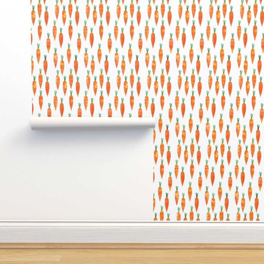Peel & Stick Removable Wallpaper 12ft x 2ft - Easter Bunny Rabbit with Watercolor Vegetables in Orange & Green | Spring Home Decor for Nursery, Kitchen, or Living Room | Easy DIY Wall Covering