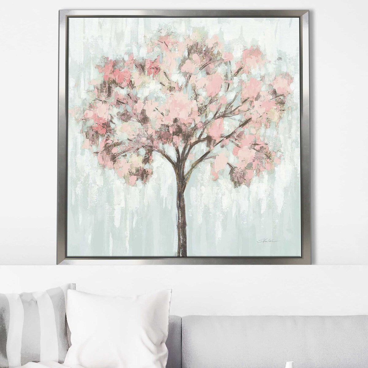 Blooming Tree Blush Crop Print on Floating Canvas - Floral Summer Tops for Women, Fashionable Boho Blouse, Perfect for Beach Vacations & Music Festivals
