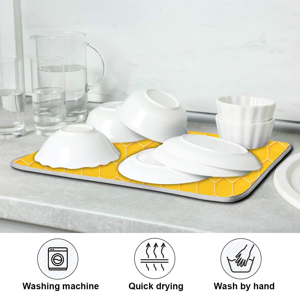 Honeycomb Dish Drying Mat - Absorbent Waterproof Kitchen Pad (16x18 In) for Countertop & Sink