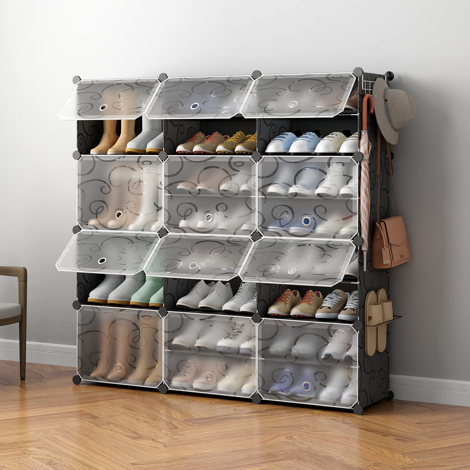 48-Pair Shoe Rack Organizer - DIY Shoe Storage Cabinet & Shelf for Entryway, Closet, Bedroom | Space-Saving Black Shoe Organizer for Home & Office Use