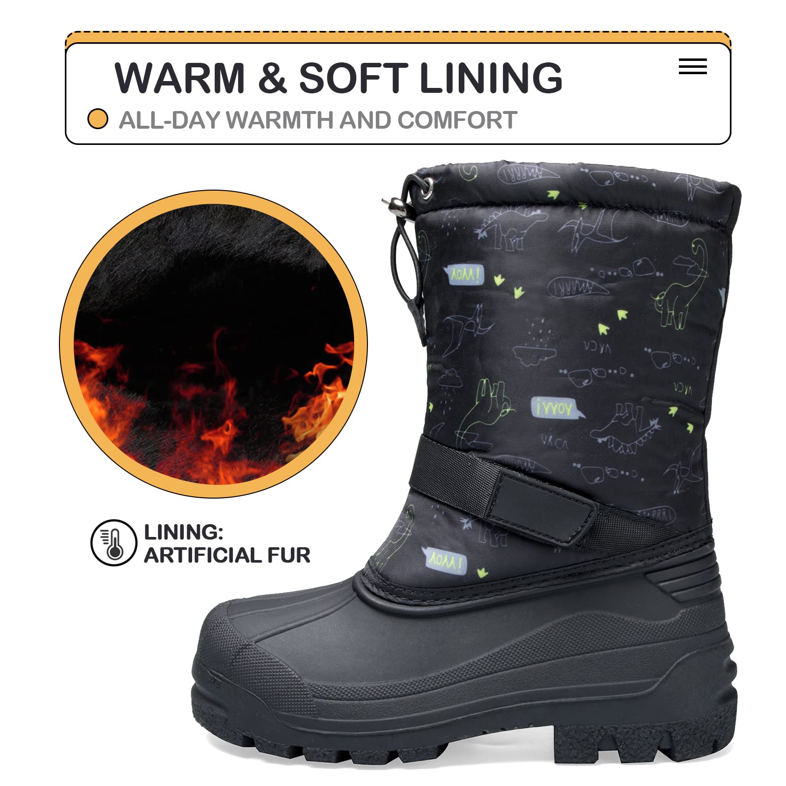 **KomForme Kids' Snow Boots - Waterproof, Slip-Resistant Winter Shoes for Boys & Girls (Toddler/Little Kid/Big Kid) - Perfect for Snow Play, Hiking & Cold Weather**