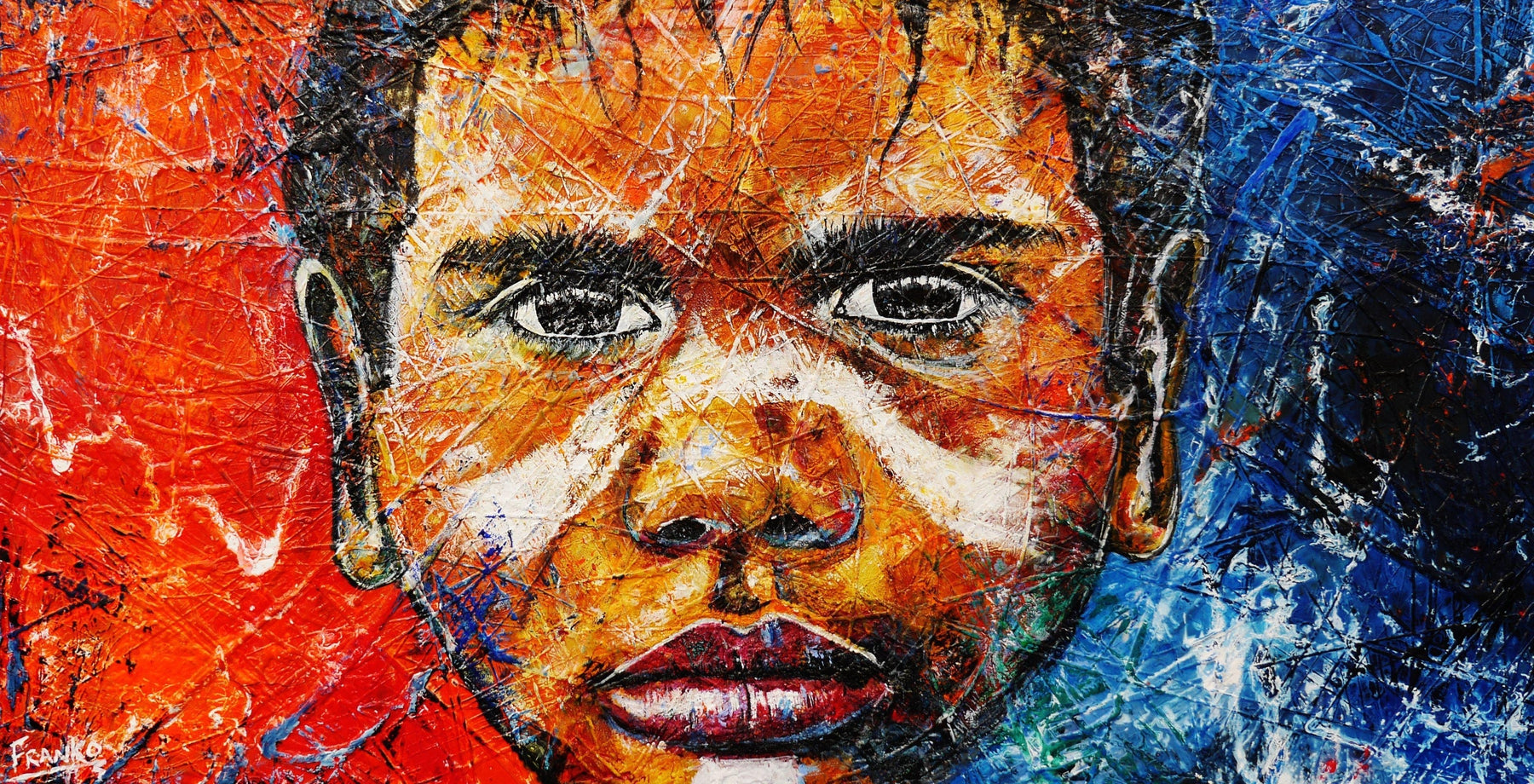 Boy Warrior Blu 190cm x 100cm Aboriginal Warrior Abstract Realism Textured Canvas Art - Perfect for Living Room Wall Decor, Office Artwork & Cultural Home Accents