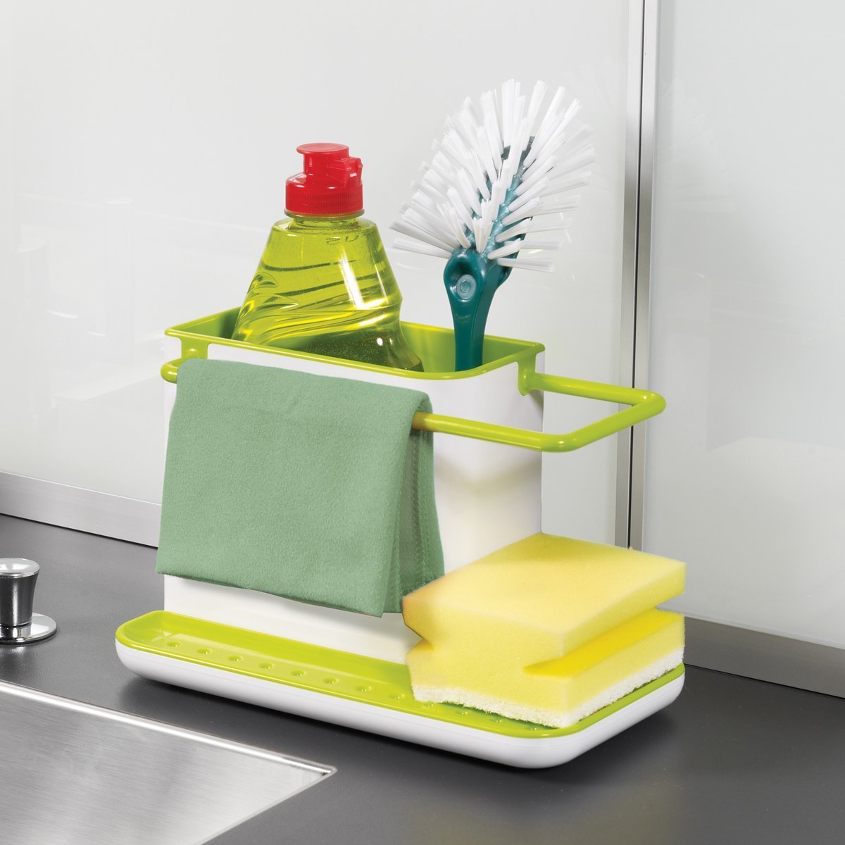 JAPP 3-in-1 Kitchen Sink Organizer Holder for Dish Soap, Sponge, Brush & Cleaning Supplies - Space Saving Under Sink Storage Solution for Kitchen, Bathroom & Laundry Room Organization