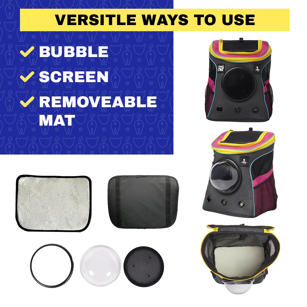 Fat Cat Backpack Carrier - Airline Approved Pet Travel Bag with Bubble Window for Small Cats & Kittens | Premium Ventilated Cat Backpack for Outdoor Adventures, Hiking, Vet Visits & Daily Use