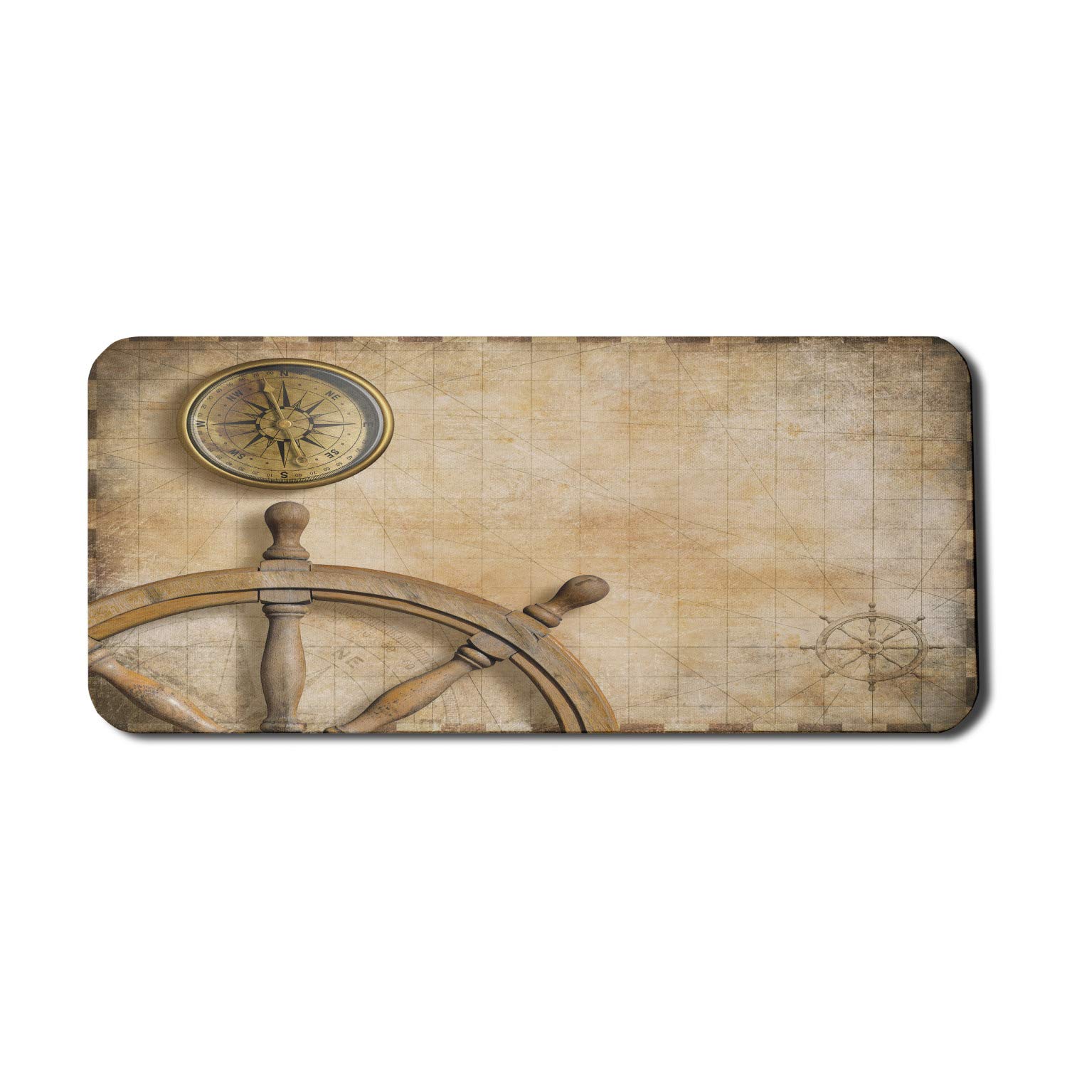 Ambesonne Vintage Nautical Map Mouse Pad - Non-Slip Rubber Gaming Mousepad with Steering Wheel Compass Design, Extra Large 35