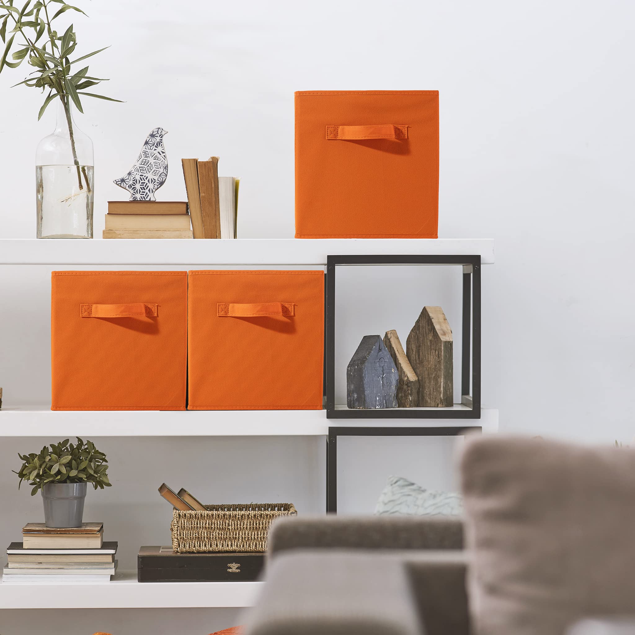 Sorbus Foldable Storage Cubes - 6 Pack Fabric Bins for Organizing Pantry, Shelf, Toy Box, Closet & Home - 11 Inch Collapsible Storage Baskets with Handles (Orange) | Perfect for Kids Room, Nursery, Office & Small Space Organization