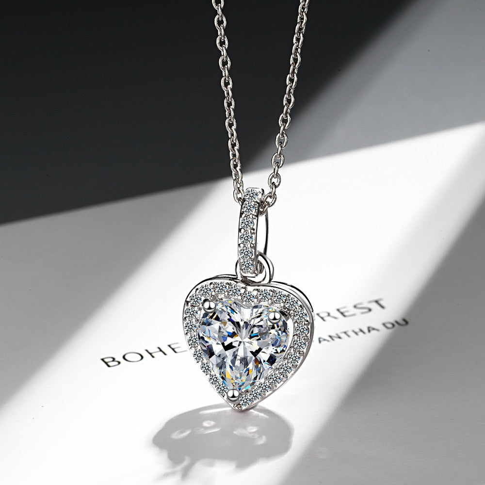 Sterling Silver Zircon Heart Pendant Necklace for Women - Elegant Cubic Zirconia Heart Charm Jewelry Gift for Valentine's Day, Anniversary & Special Occasions