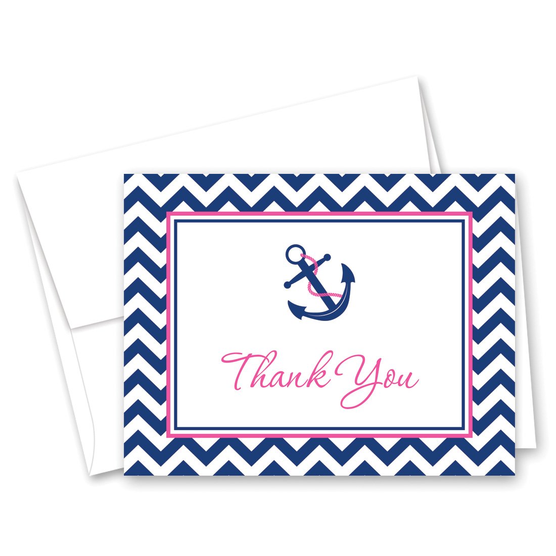 50 Elegant Nautical Thank You Cards - Pink & Navy Blue Stationery Set | Perfect for Weddings, Baby Showers & Graduation Appreciation Gifts | MyExpression.com