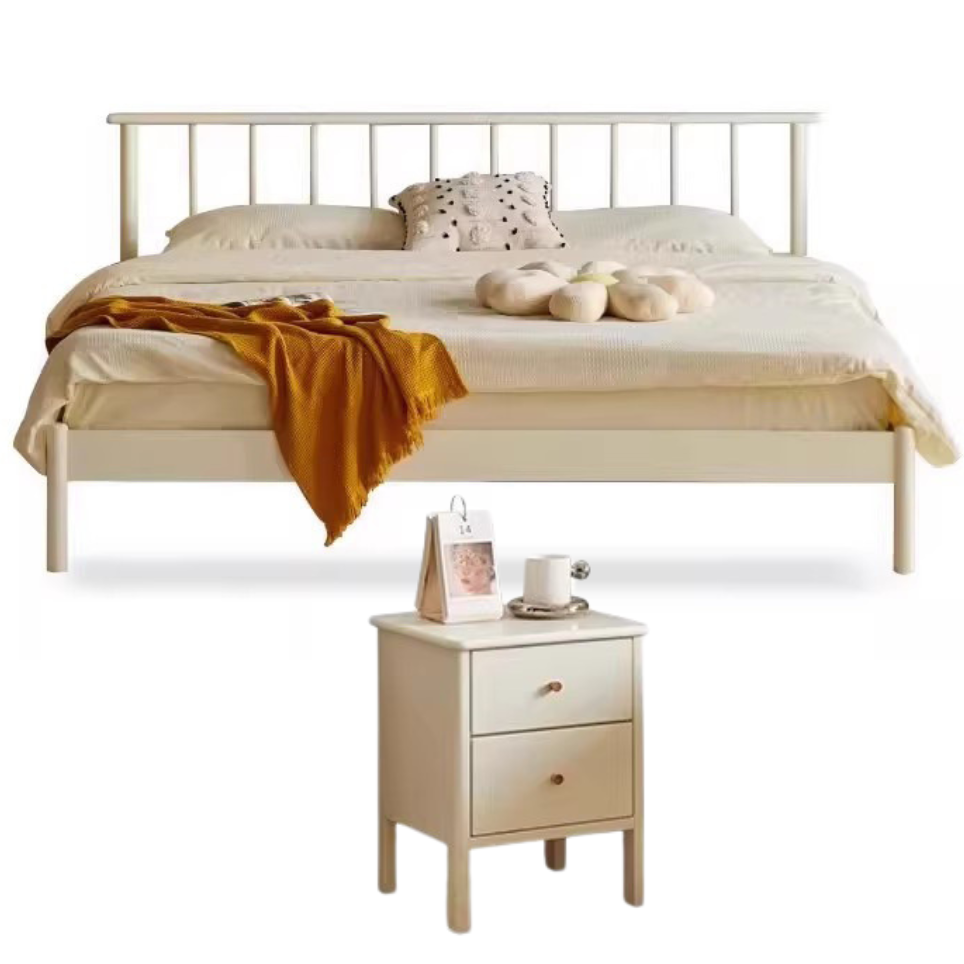 white color Vertical bed +  bedside table x 2